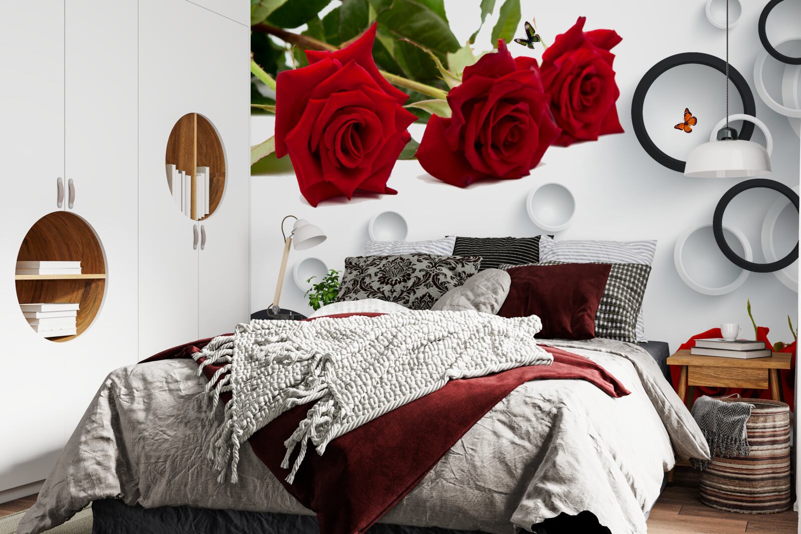 Fototapeta koła i róże w czerwonym odcieniu