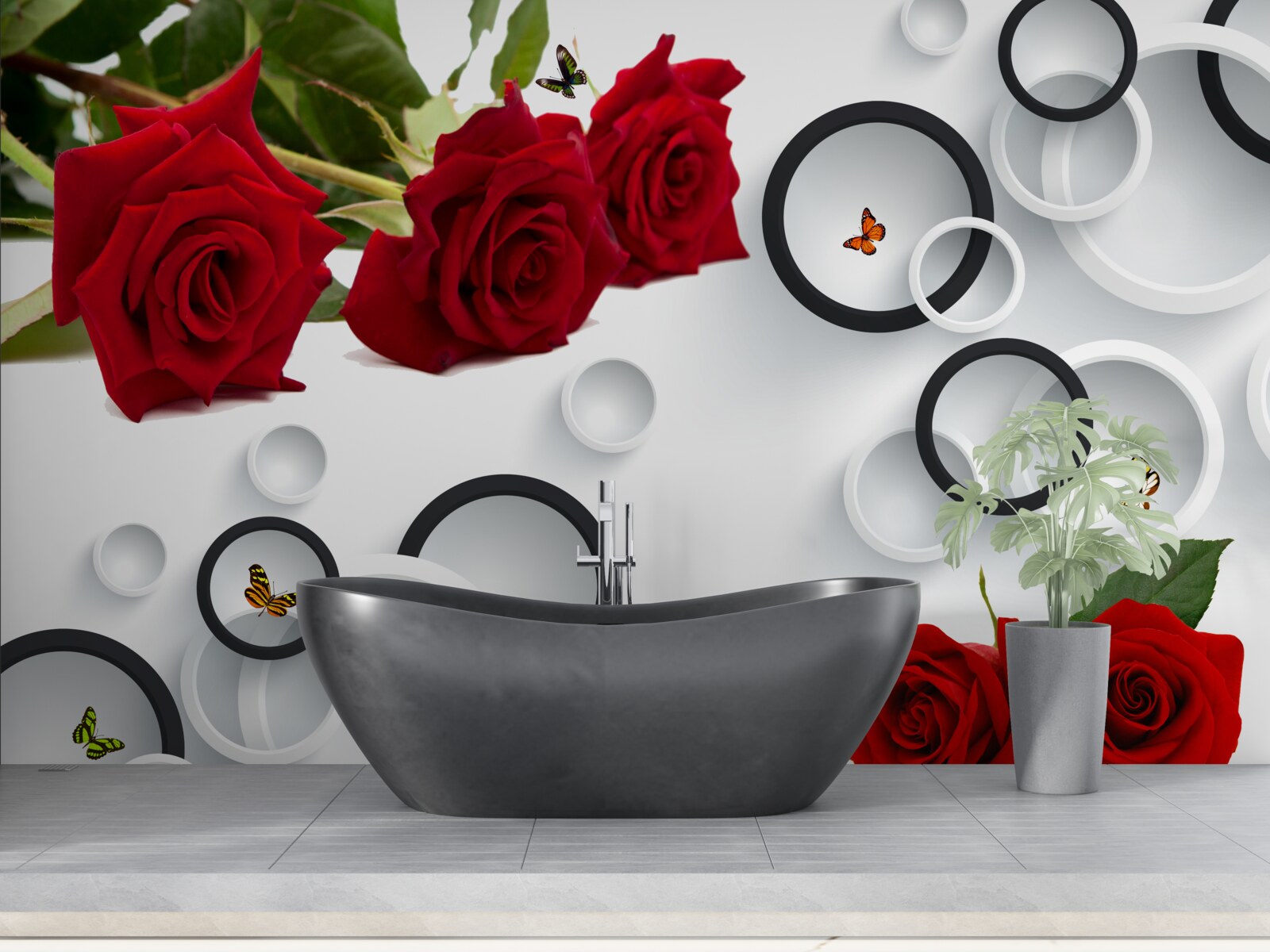 Fototapeta koła i róże w czerwonym odcieniu