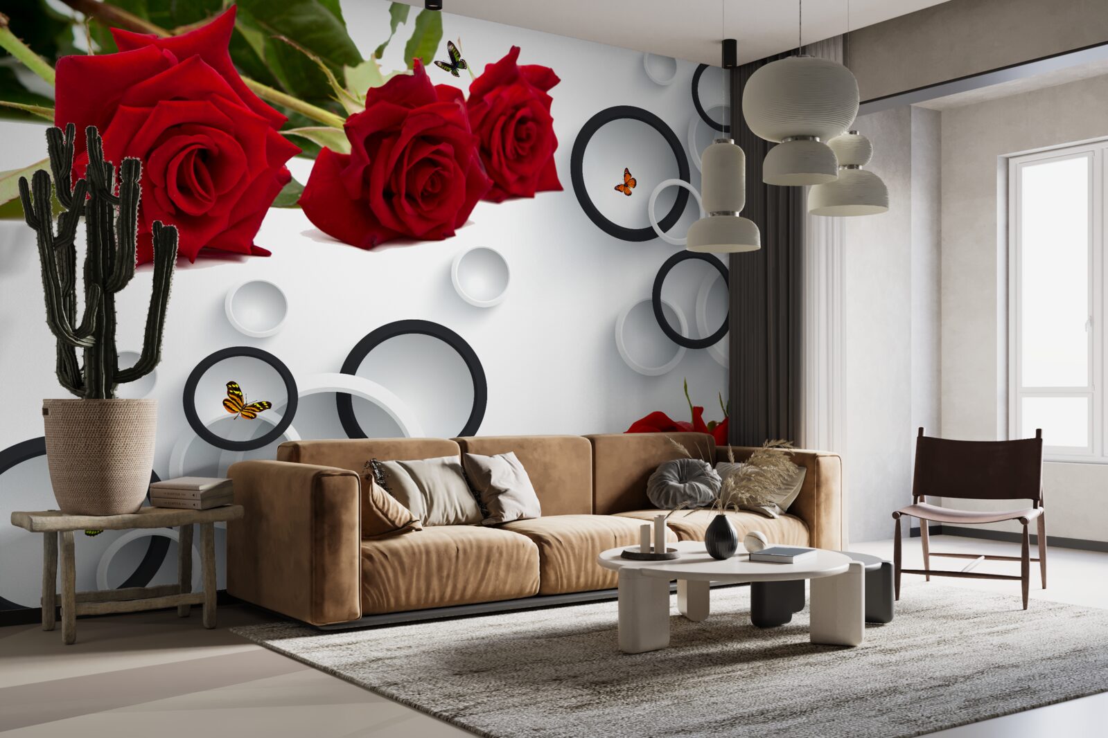 Fototapeta koła i róże w czerwonym odcieniu