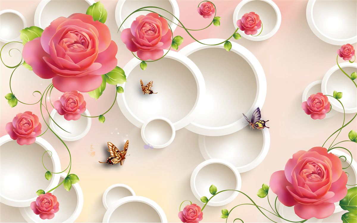 Fototapeta motyle unoszące się w powietrzu i szkarłatne róże