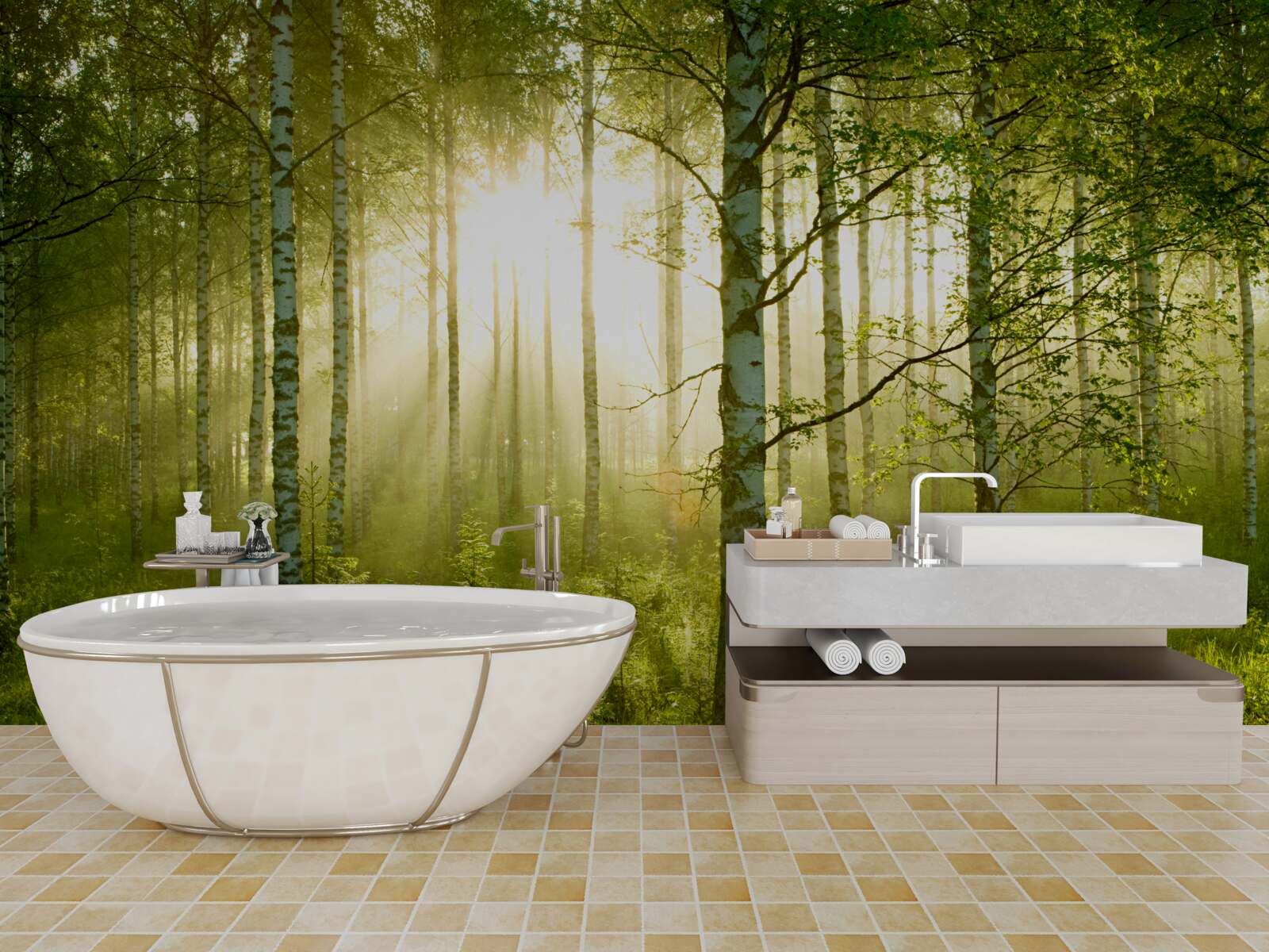 Fototapeta Świt w lesie brzozowym