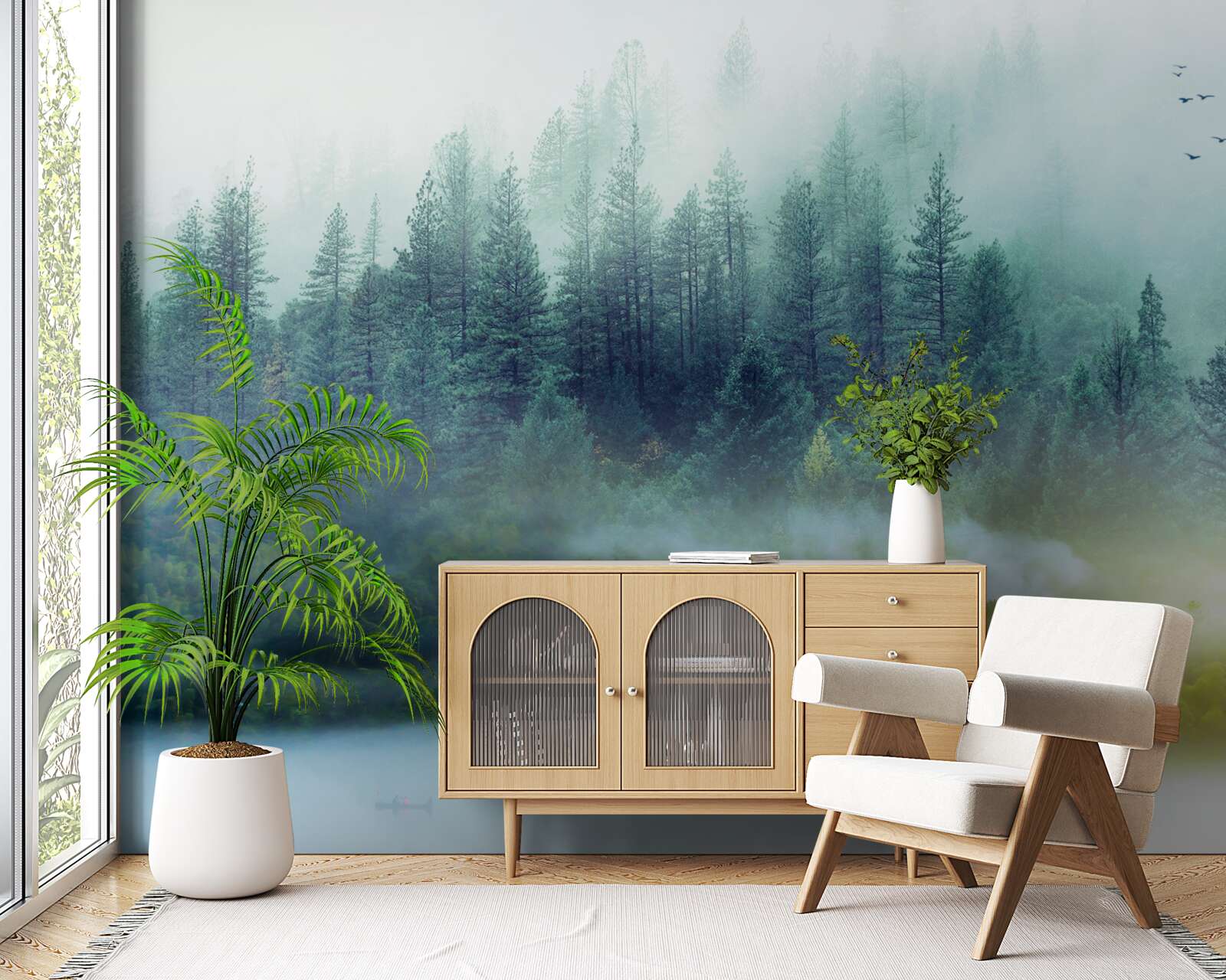 Fototapeta hipnotyzująca cisza w mglistych lasach