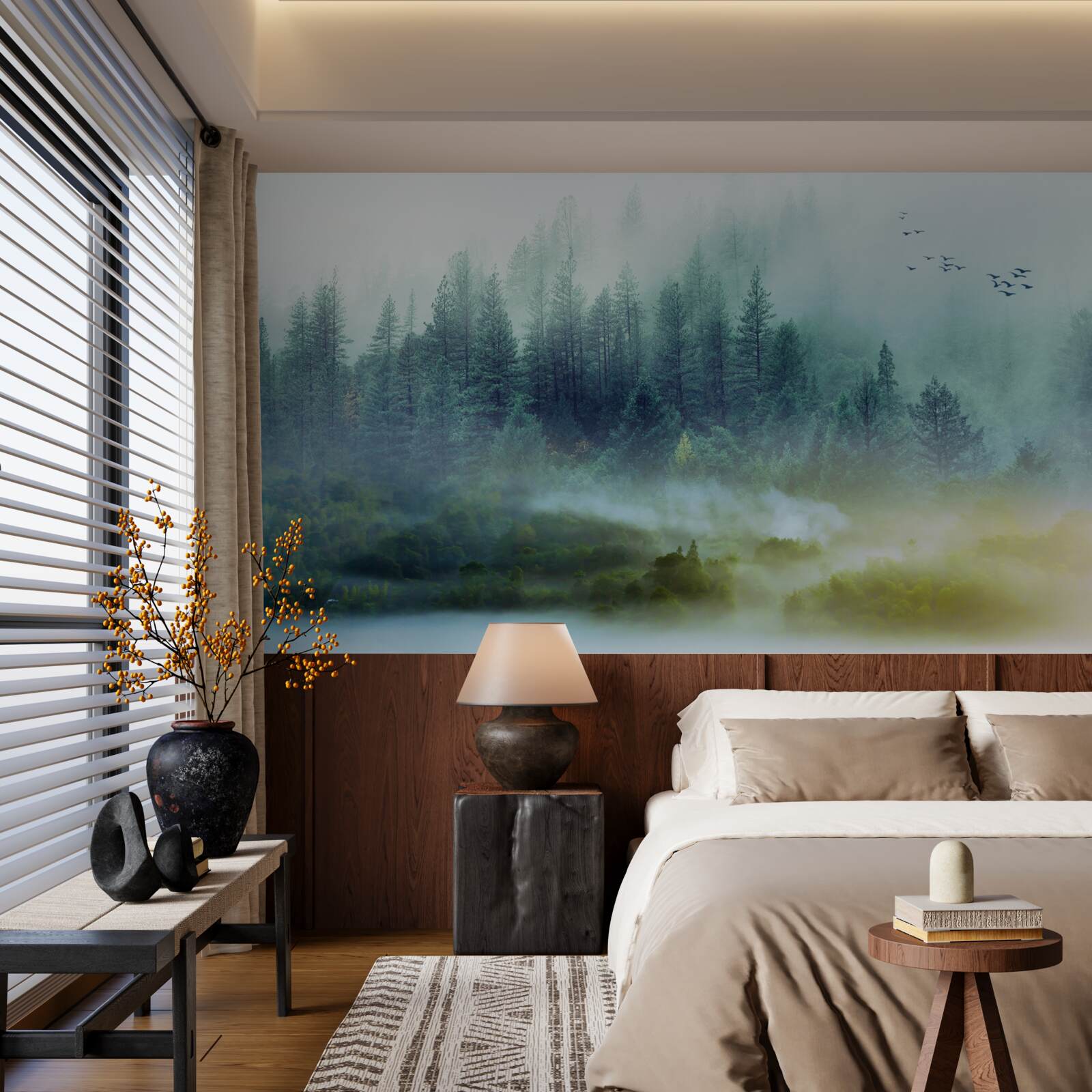 Fototapeta hipnotyzująca cisza w mglistych lasach