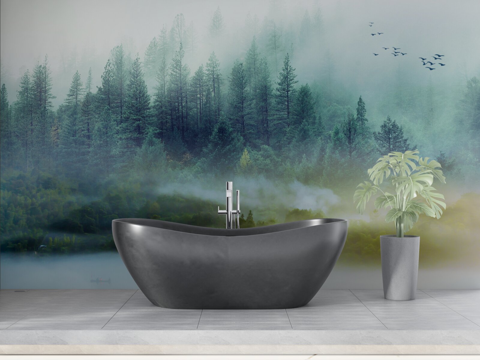 Fototapeta hipnotyzująca cisza w mglistych lasach