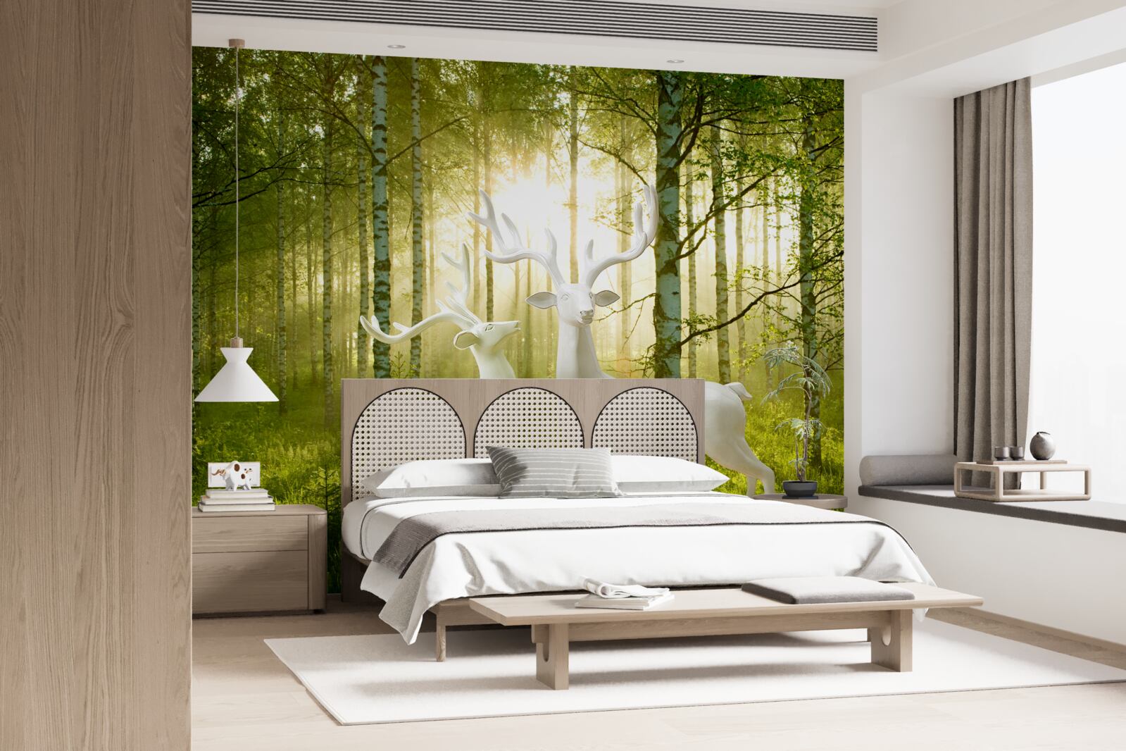 Fototapeta biały jeleń w zielonkawym lesie