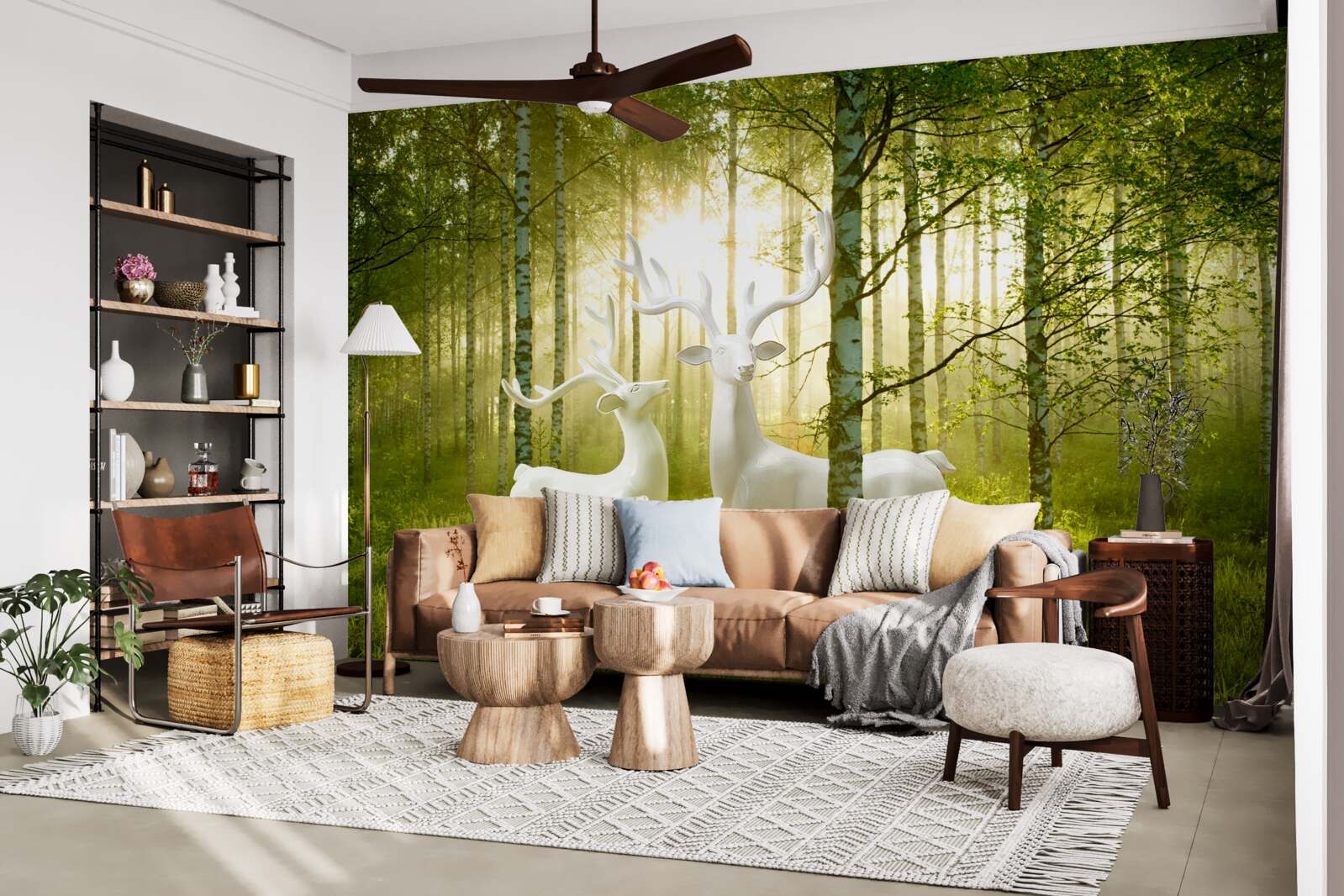 Fototapeta biały jeleń w zielonkawym lesie