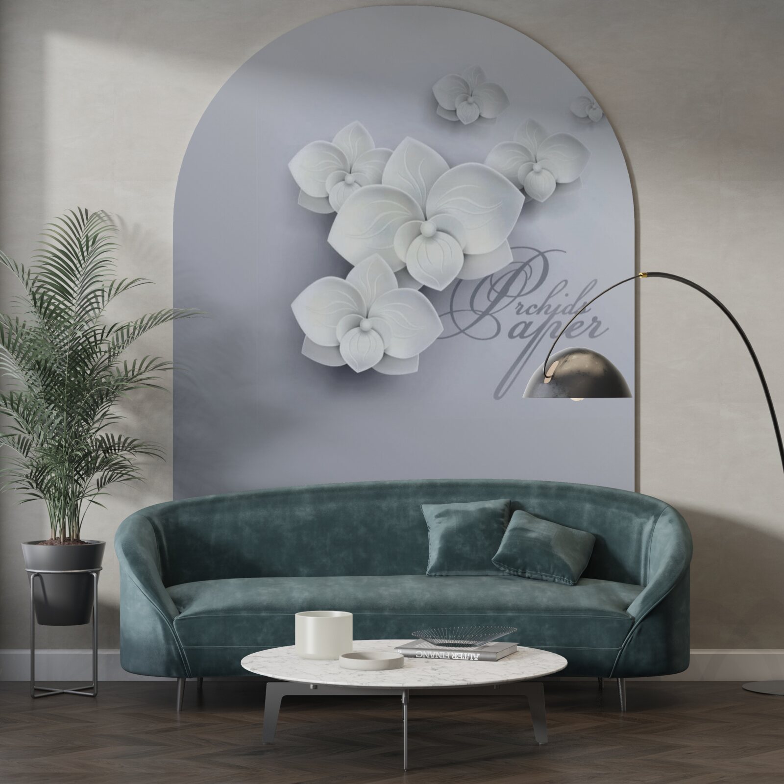 Fototapeta szare tło ozdobione jest białymi orchideami