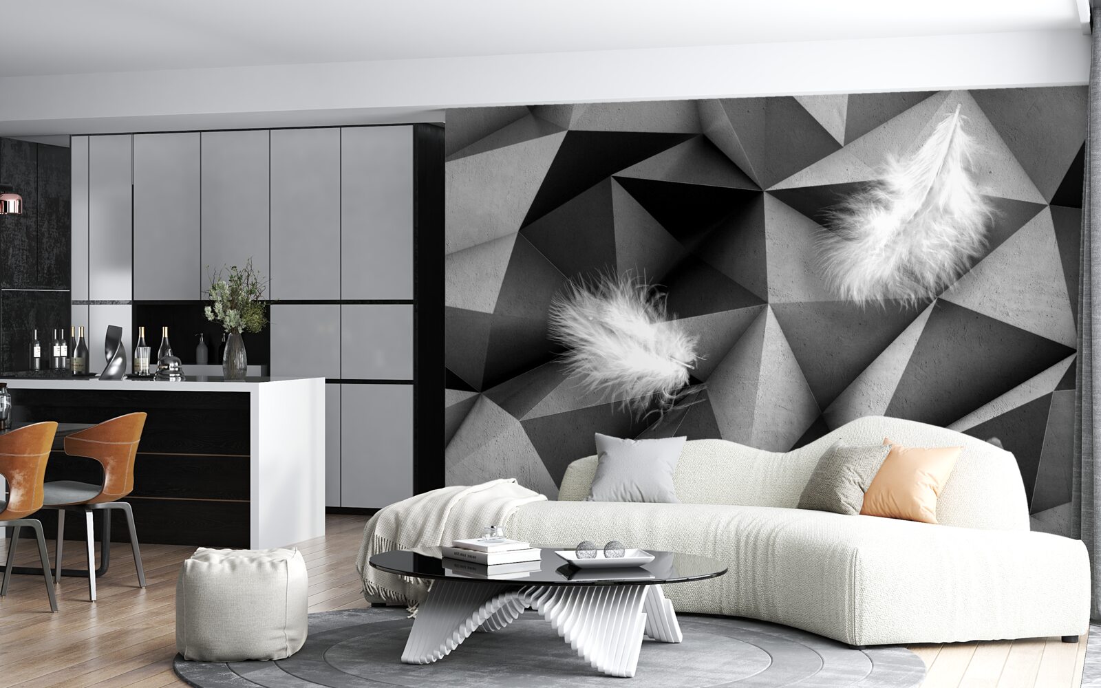 Fototapeta białe pióra i styl kubistyczny