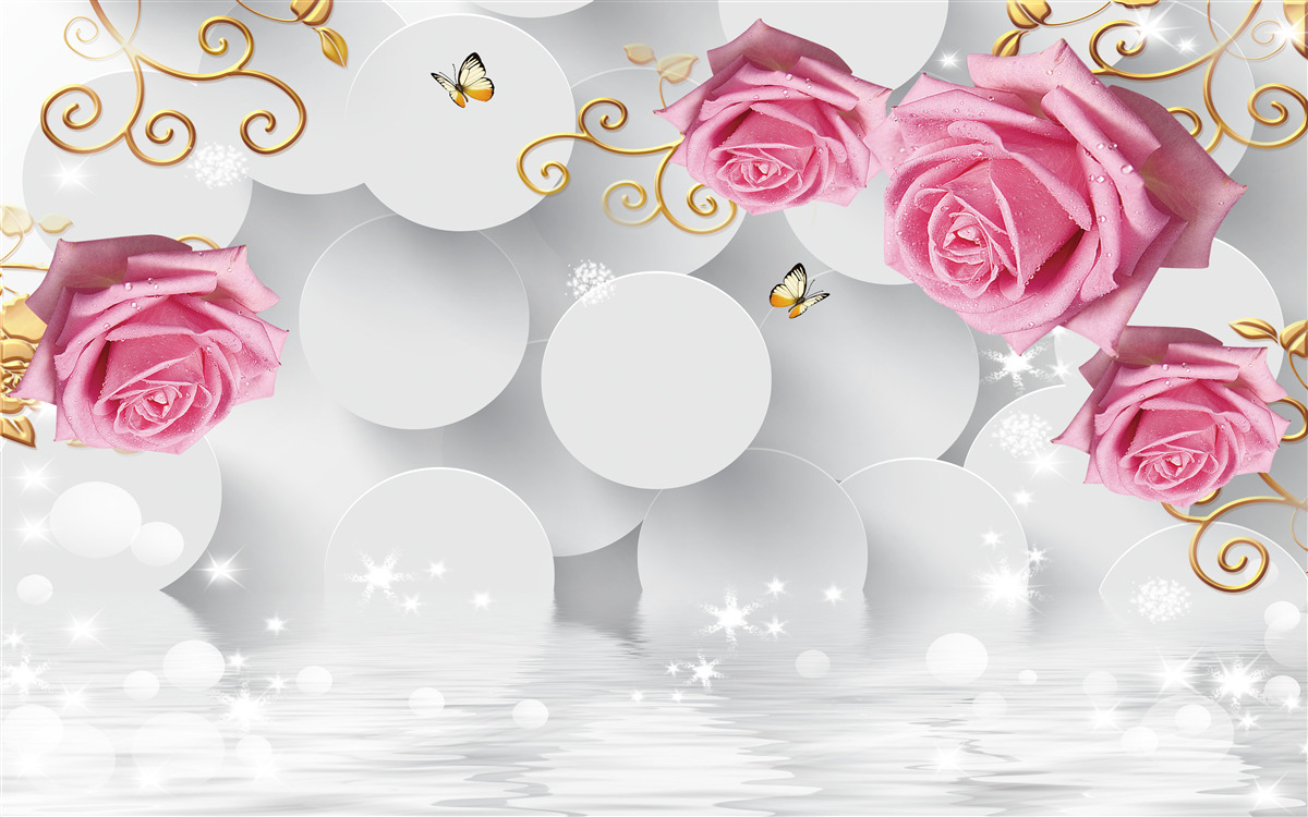 Fototapeta białe kółka obramowują różowe róże