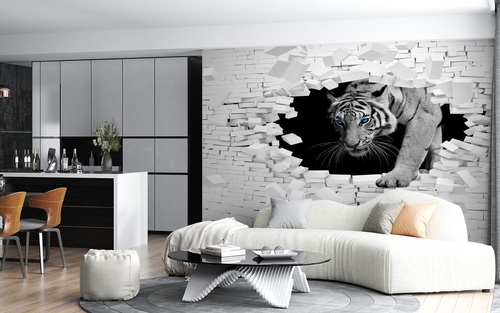 Fototapeta tygrys niszczy ścianę z cegieł