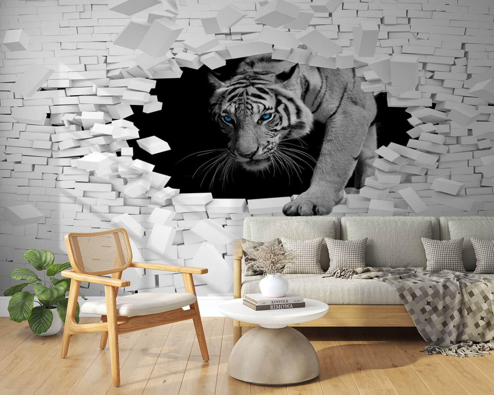 Fototapeta tygrys niszczy ścianę z cegieł