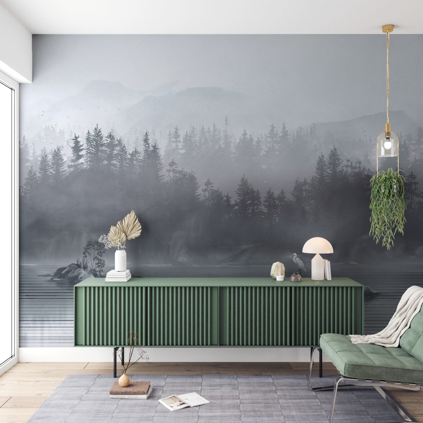 Fototapeta Żuraw żyje samotnie na skale pośrodku jeziora