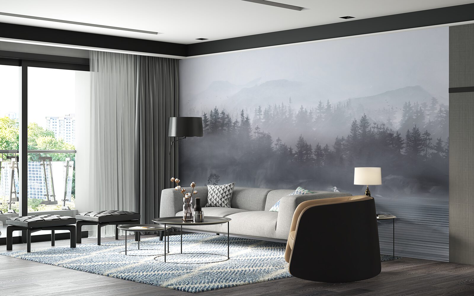 Fototapeta Żuraw żyje samotnie na skale pośrodku jeziora