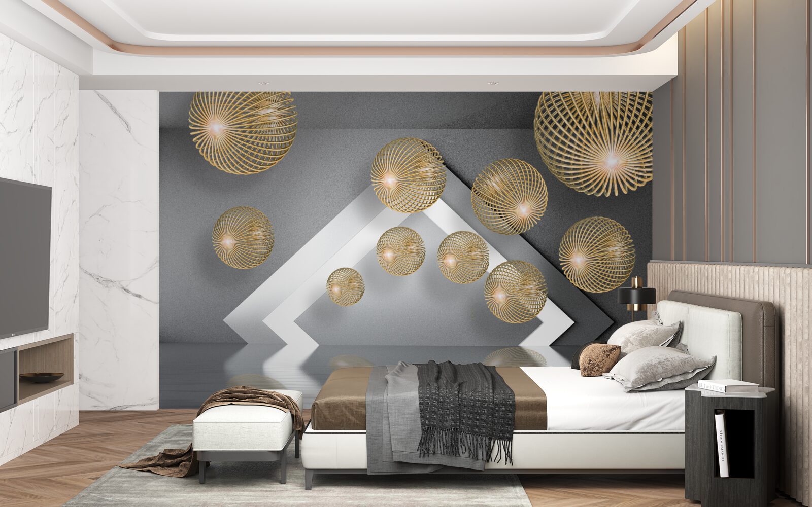 Fototapeta teksturowane pływające kulki z brązu