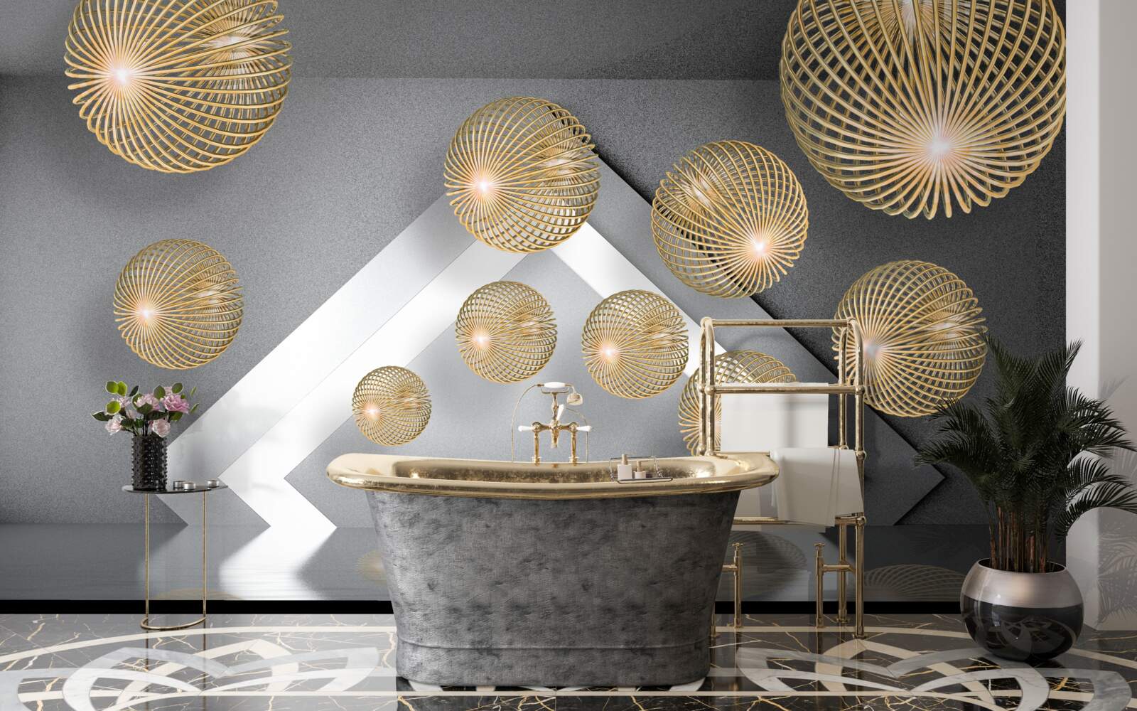 Fototapeta teksturowane pływające kulki z brązu