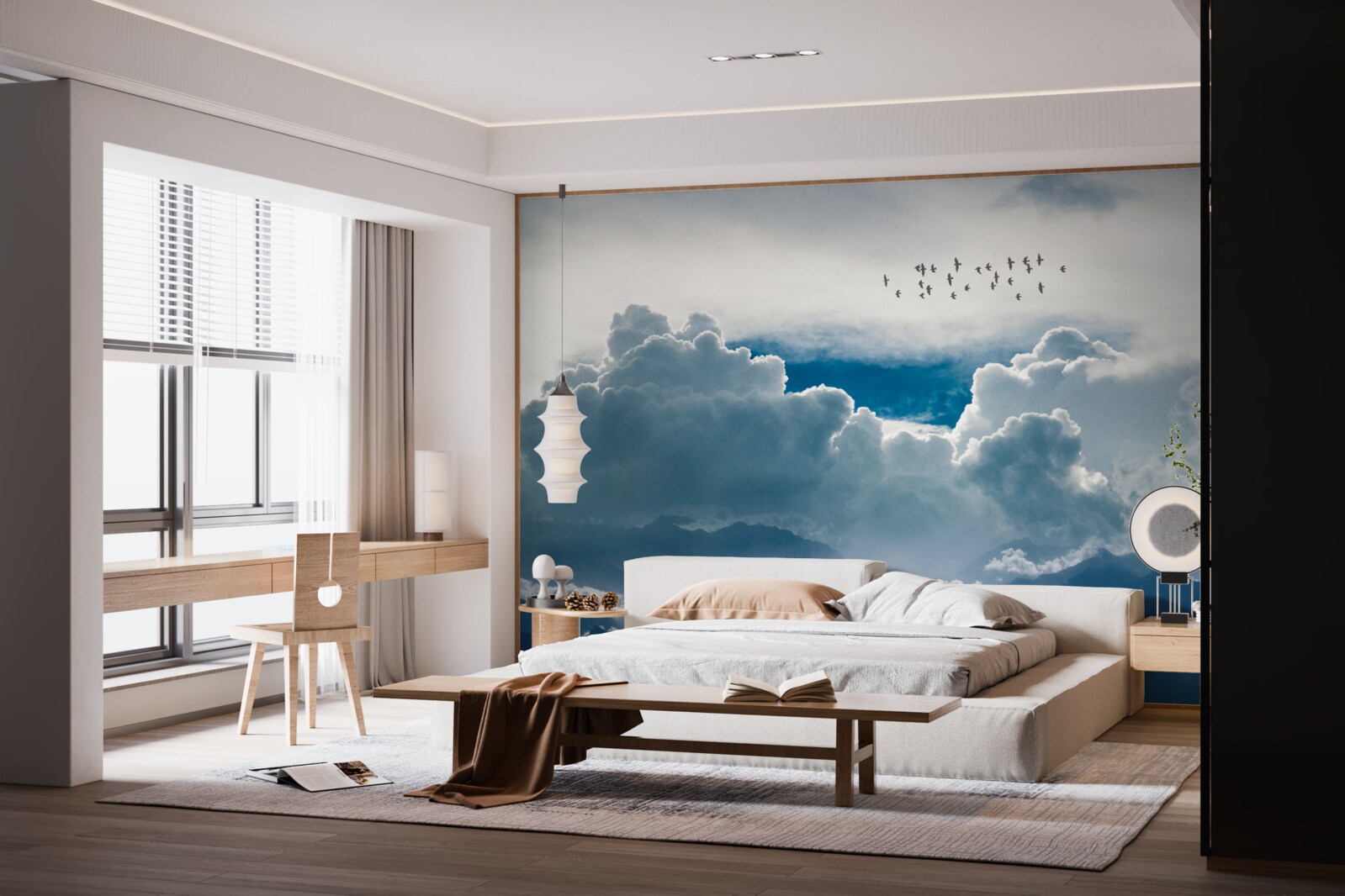 Fototapeta grupa ptaków nad gęstymi chmurami