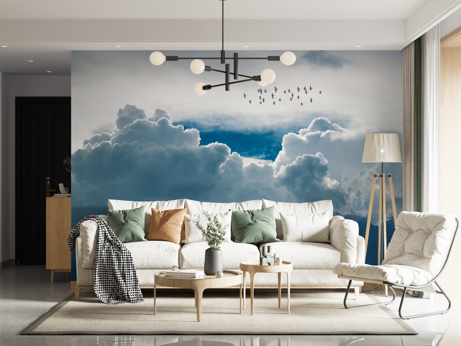 Fototapeta grupa ptaków nad gęstymi chmurami