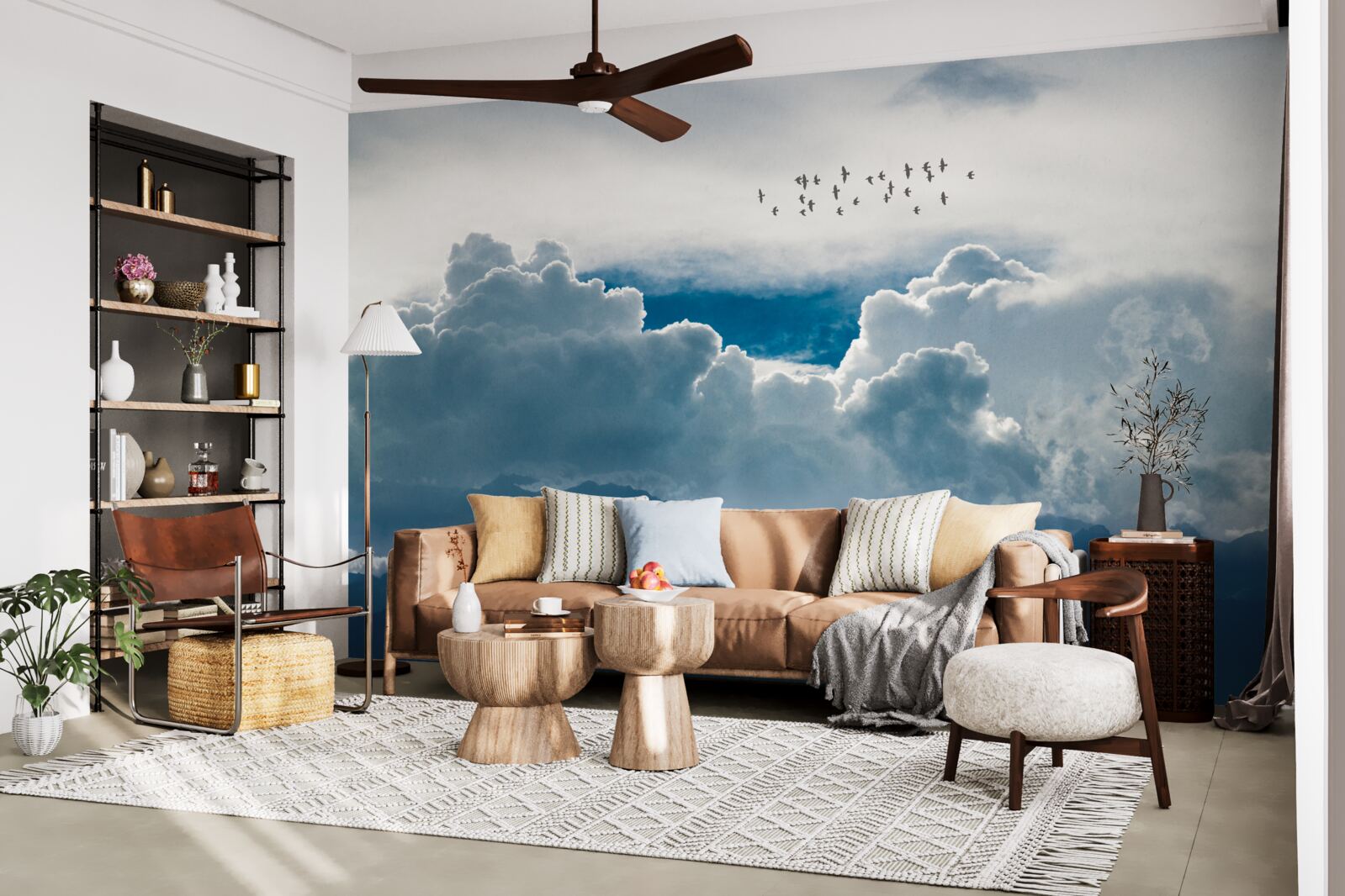 Fototapeta grupa ptaków nad gęstymi chmurami