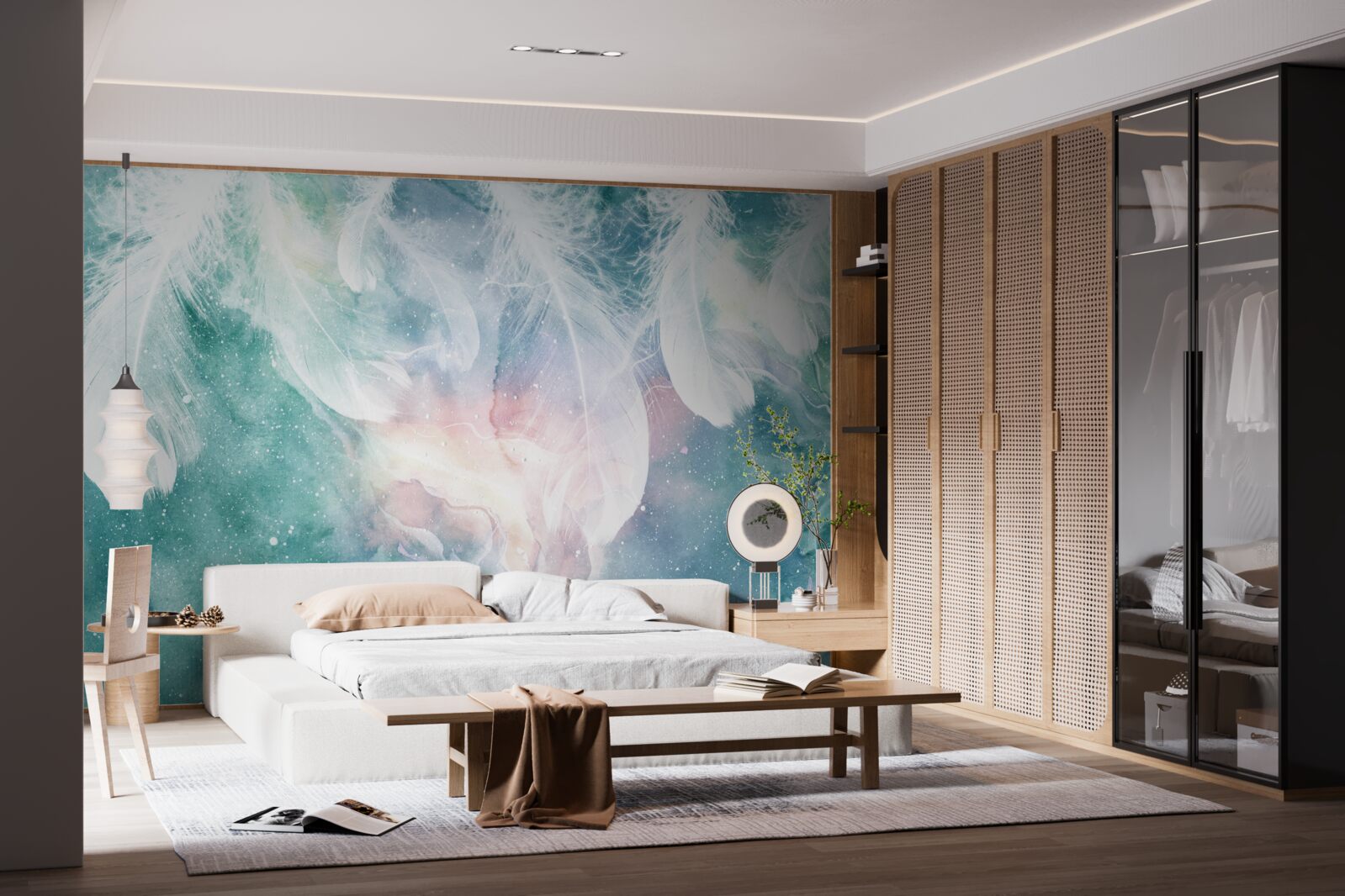 Fototapeta tło z kosmicznymi piórami