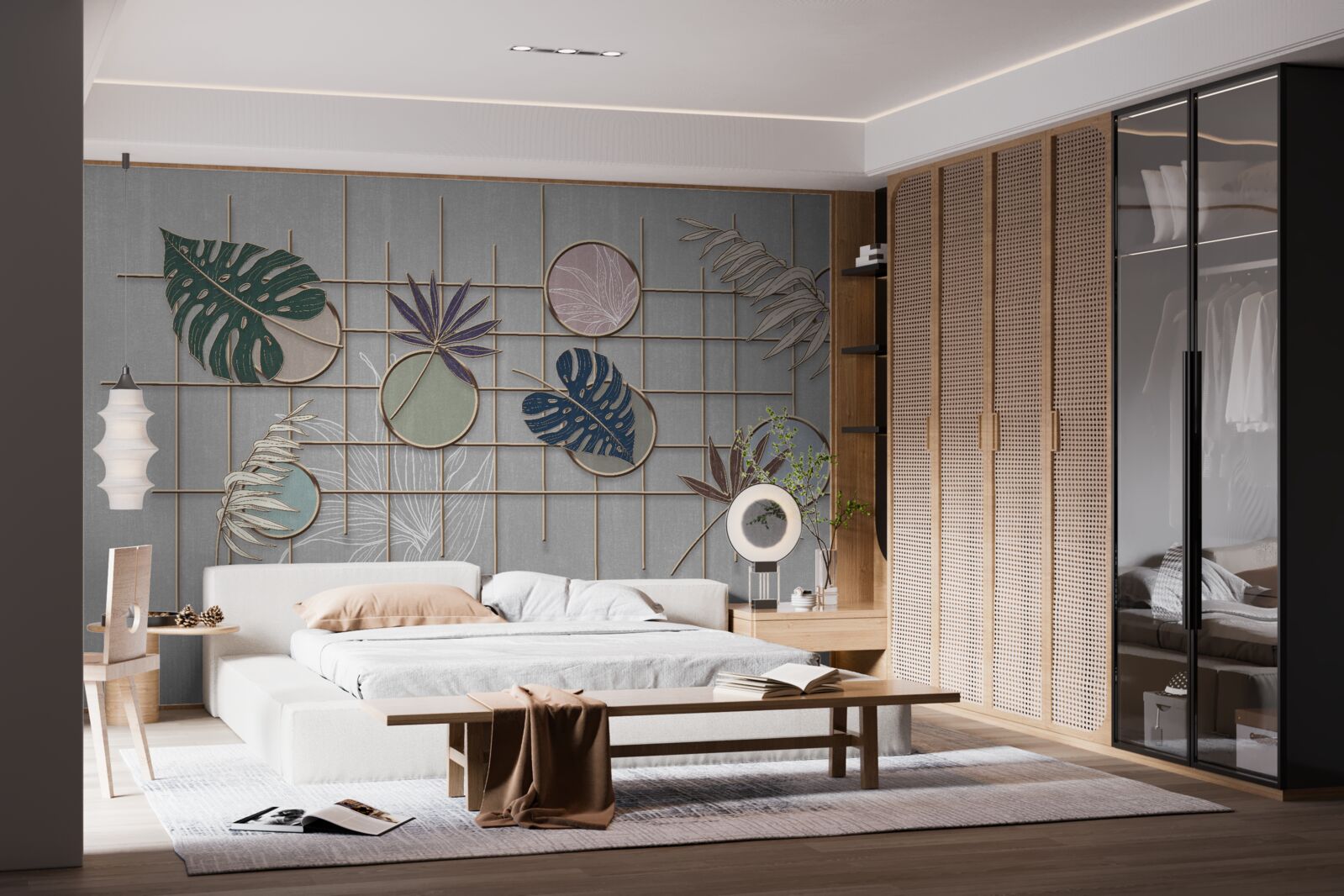 Fototapeta liście roślin tropikalnych na złotej siatce