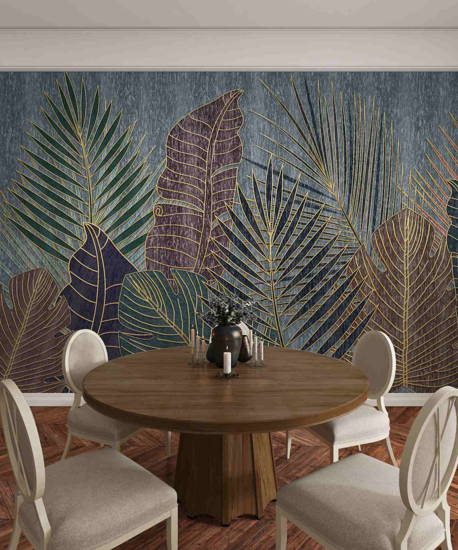 Fototapeta zachód słońca w tropikalnym lesie owianym abstrakcją