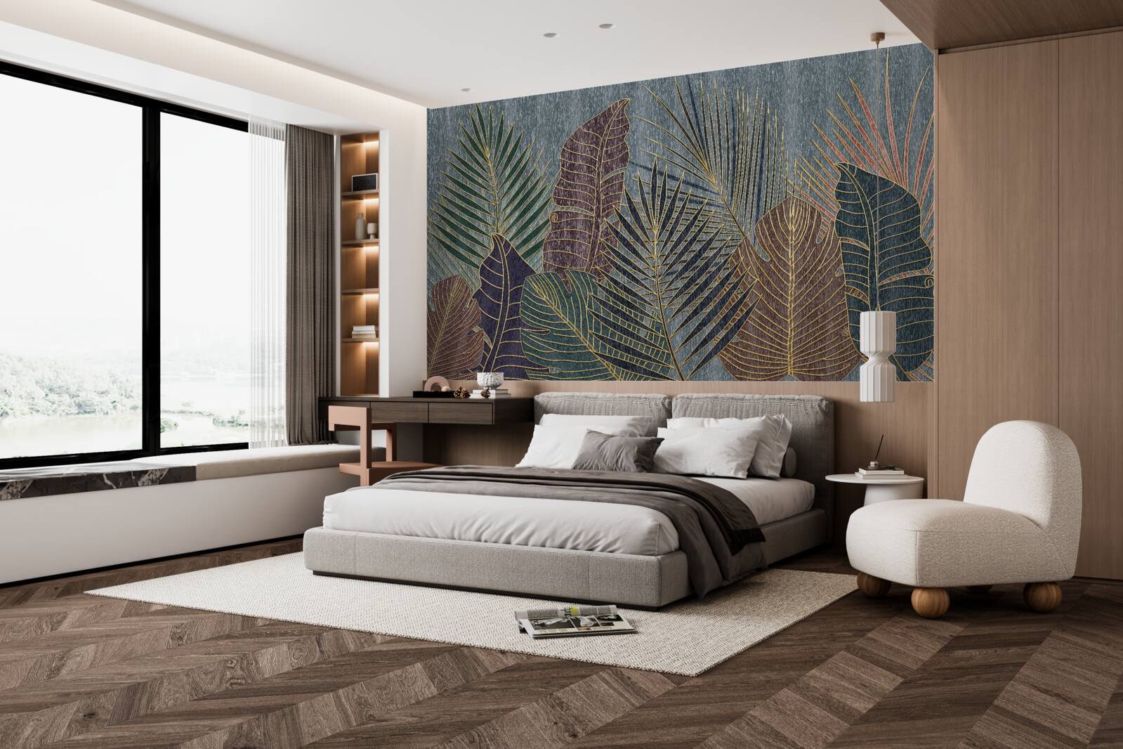 Fototapeta zachód słońca w tropikalnym lesie owianym abstrakcją