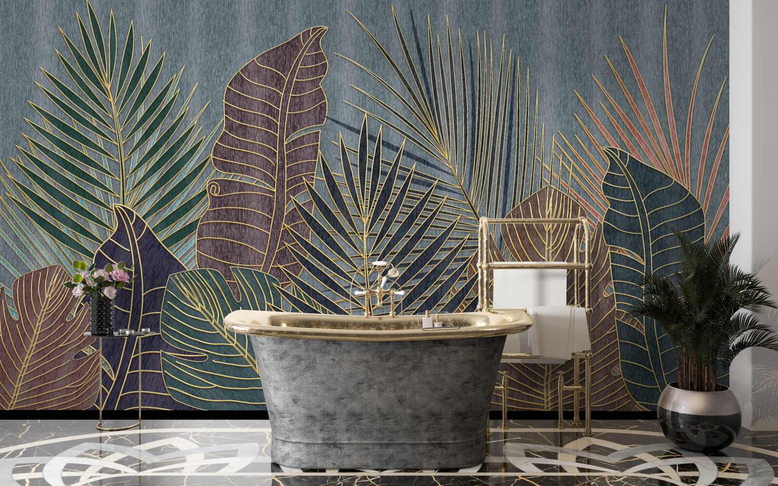 Fototapeta zachód słońca w tropikalnym lesie owianym abstrakcją