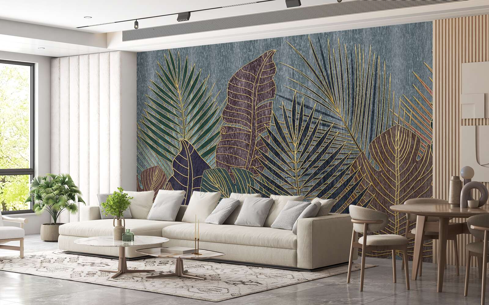 Fototapeta zachód słońca w tropikalnym lesie owianym abstrakcją