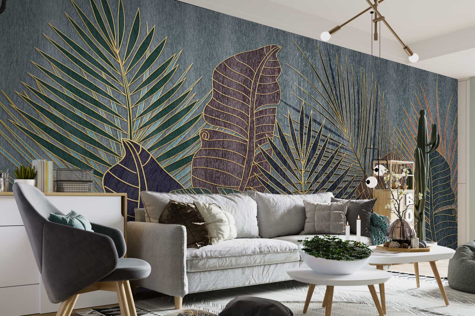 Fototapeta zachód słońca w tropikalnym lesie owianym abstrakcją