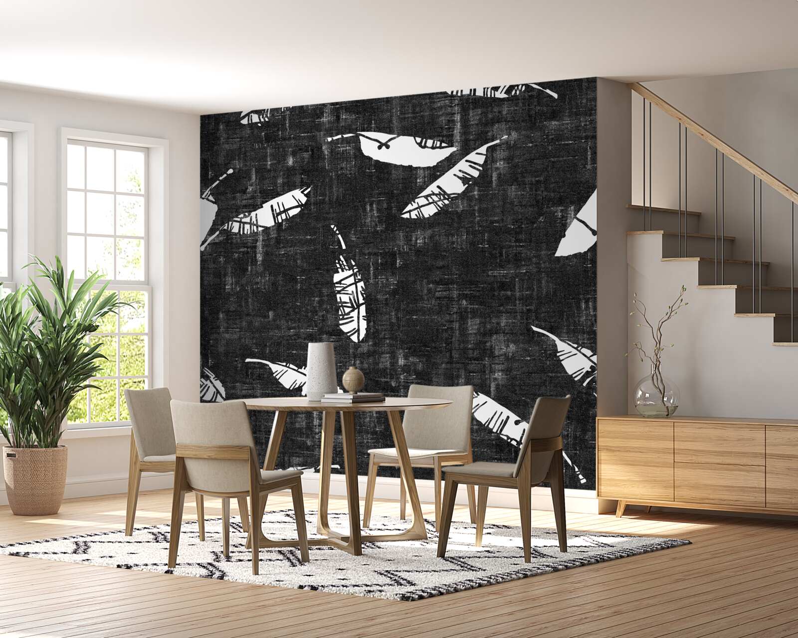 Fototapeta grafika z niebieskimi liśćmi palmowymi