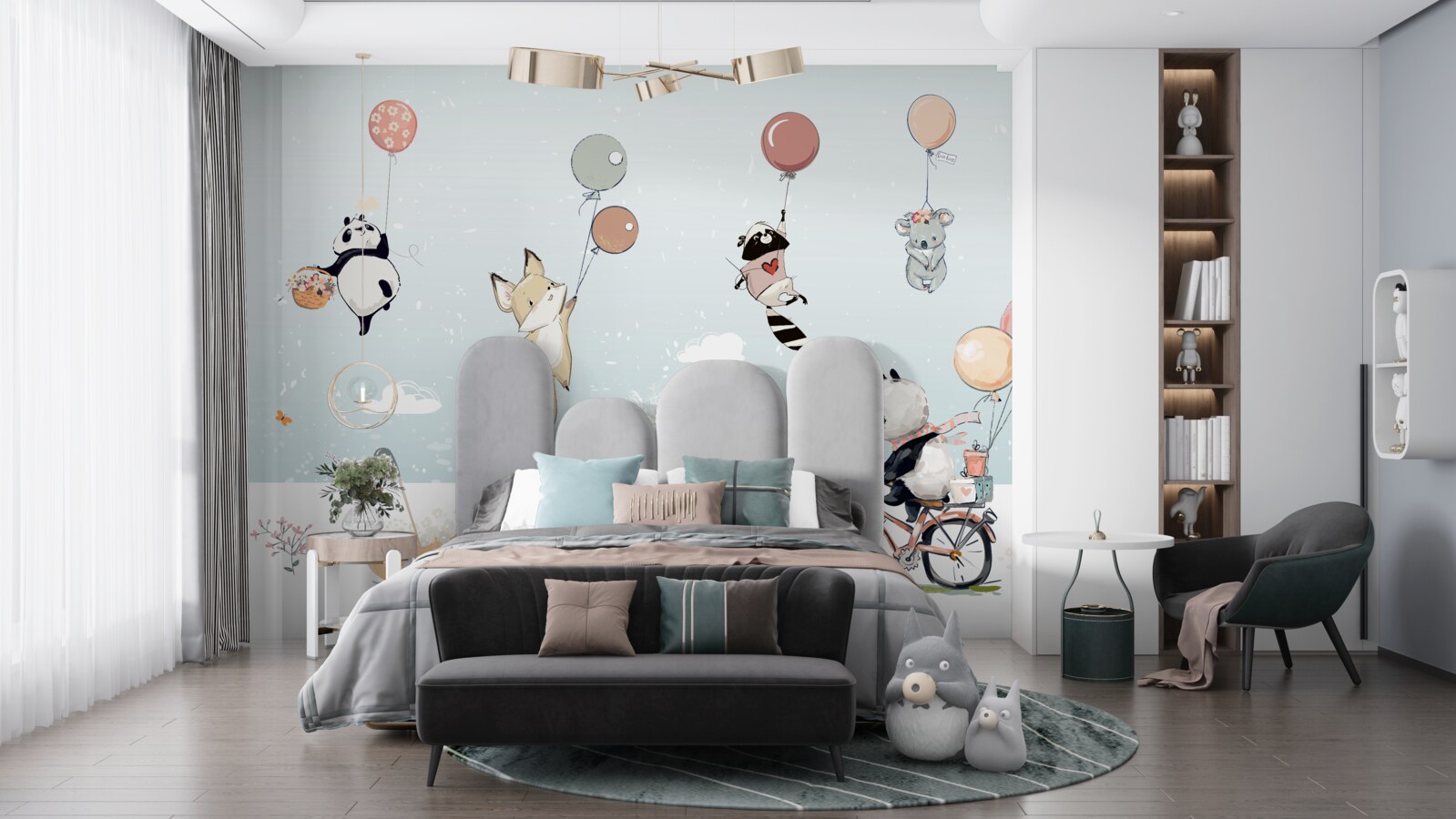 Fototapeta panda rowerowa i zwierzęta z bąbelkami