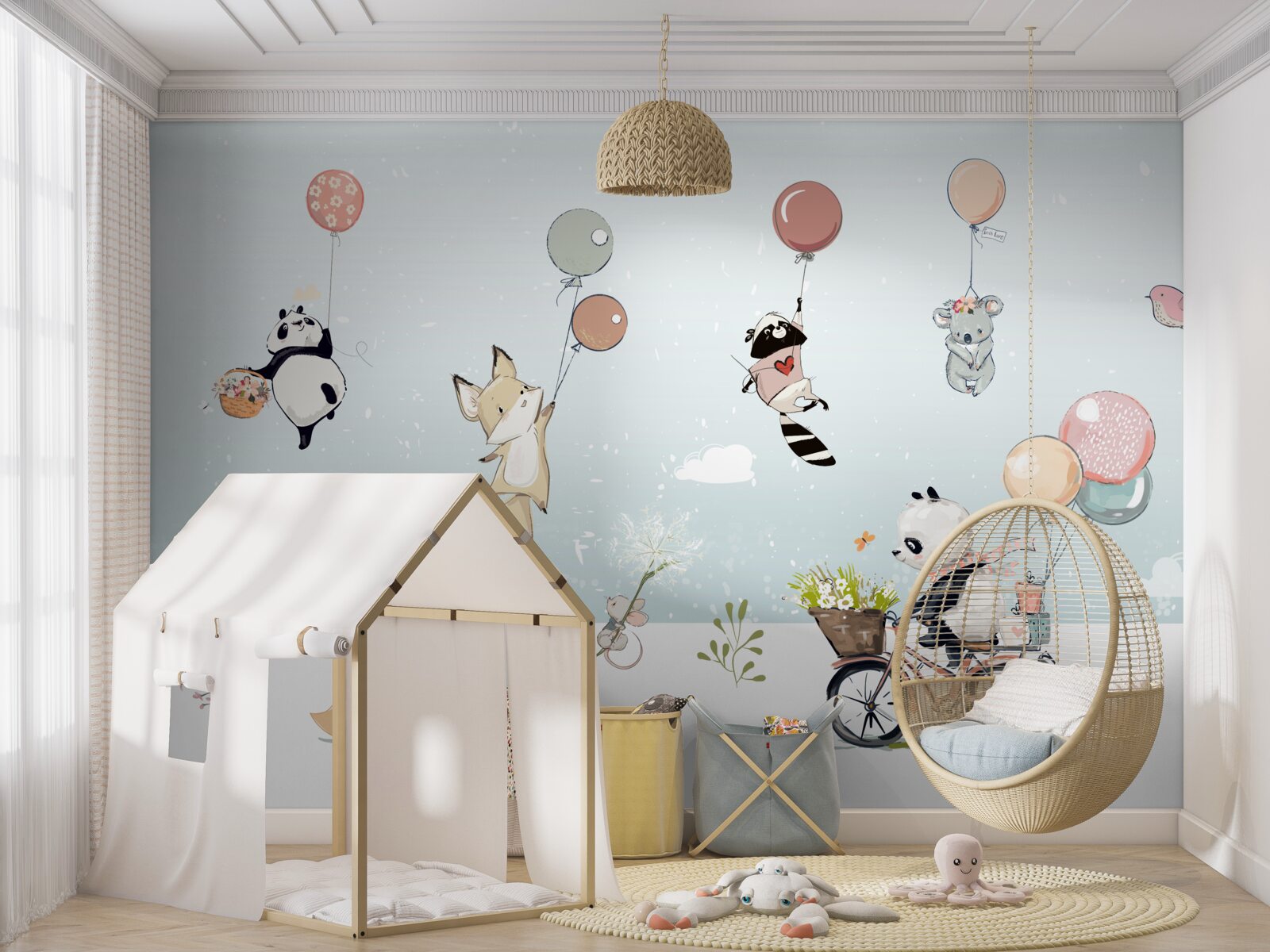 Fototapeta panda rowerowa i zwierzęta z bąbelkami