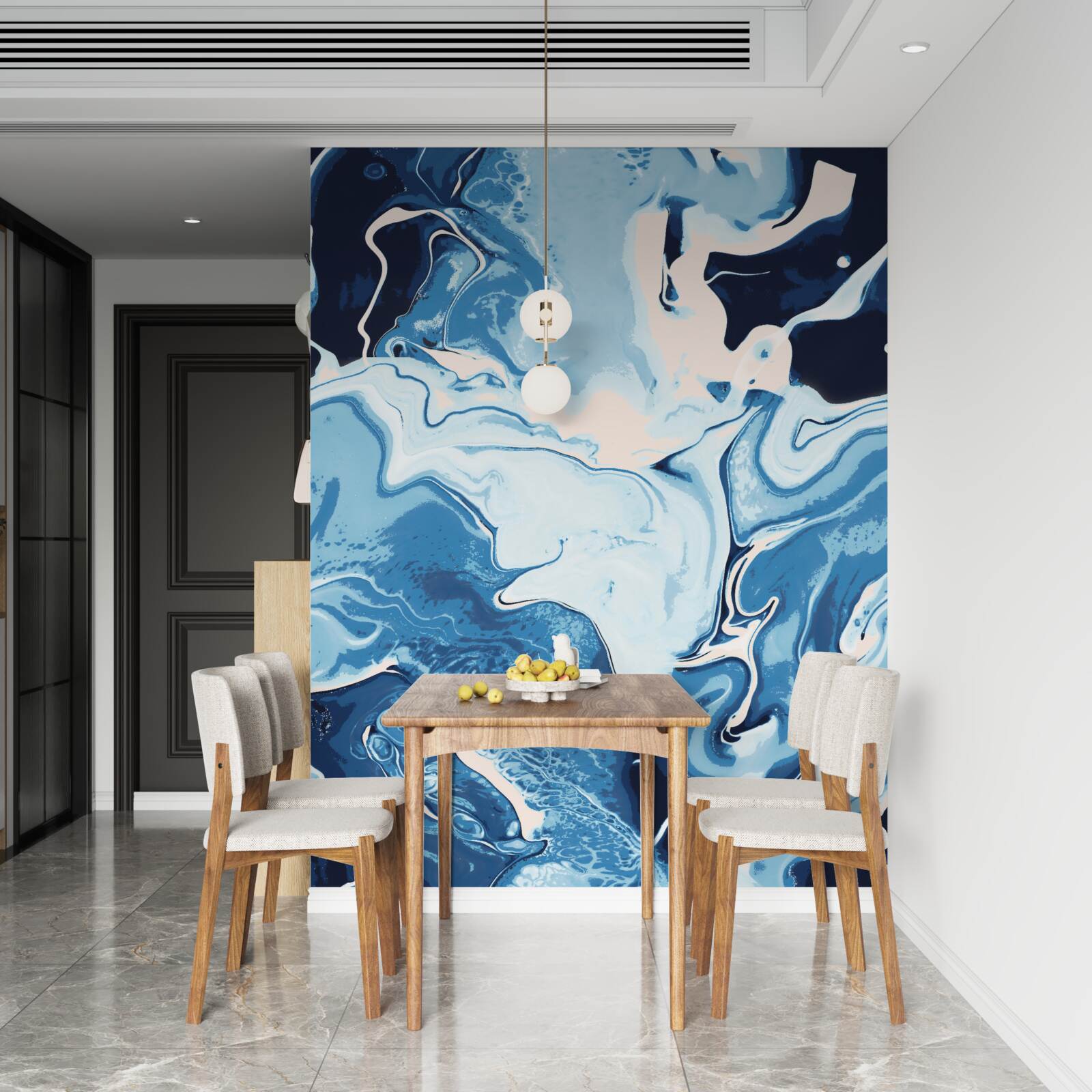 Fototapeta obraz fal w odcieniach błękitu na marmurowym tle