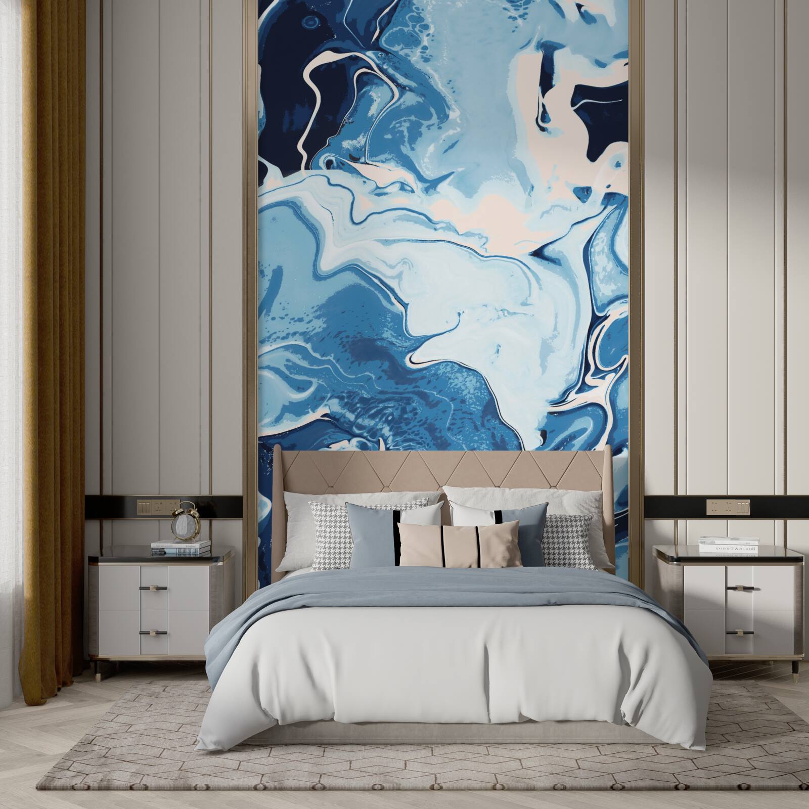 Fototapeta obraz fal w odcieniach błękitu na marmurowym tle