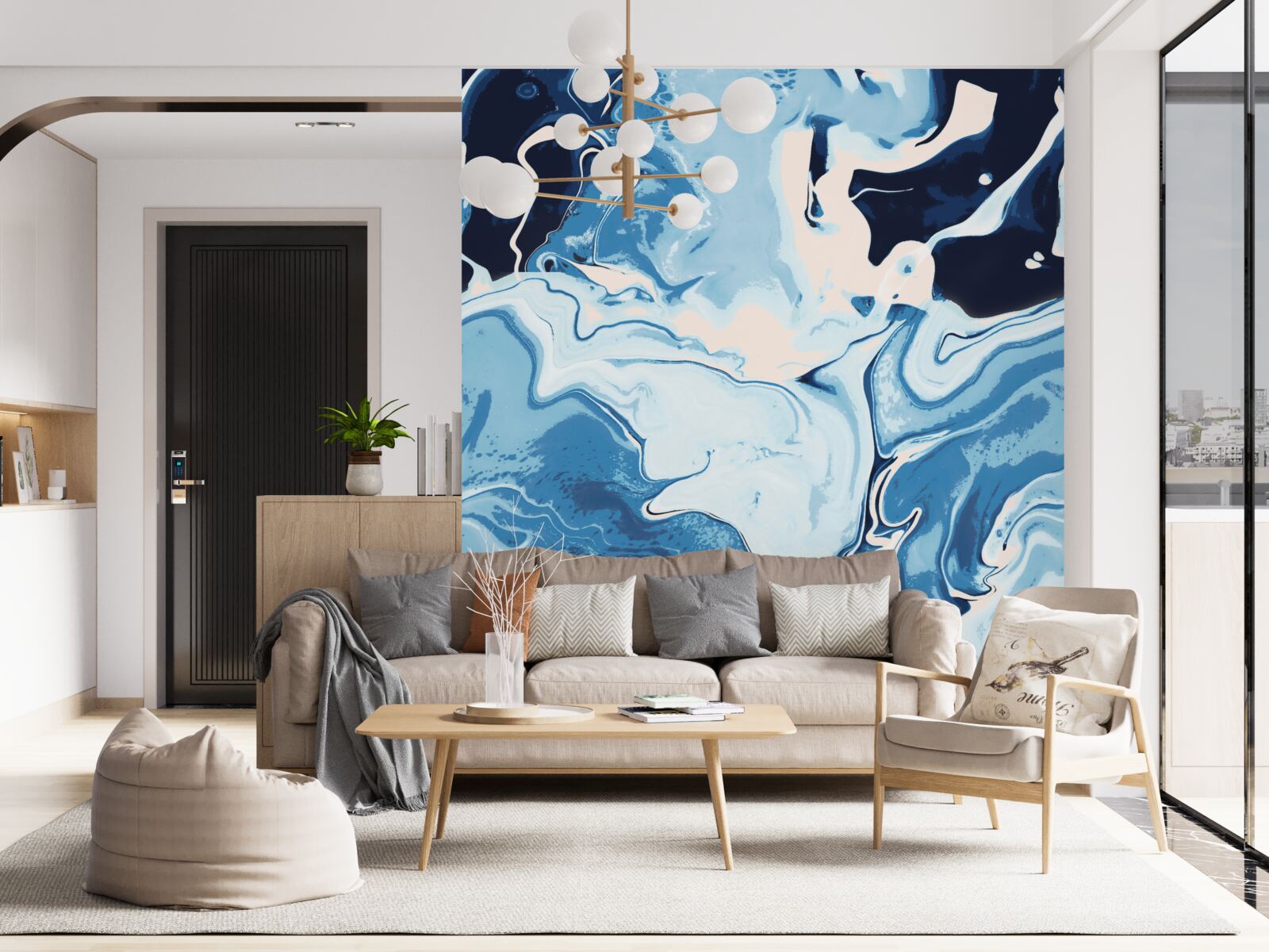 Fototapeta obraz fal w odcieniach błękitu na marmurowym tle