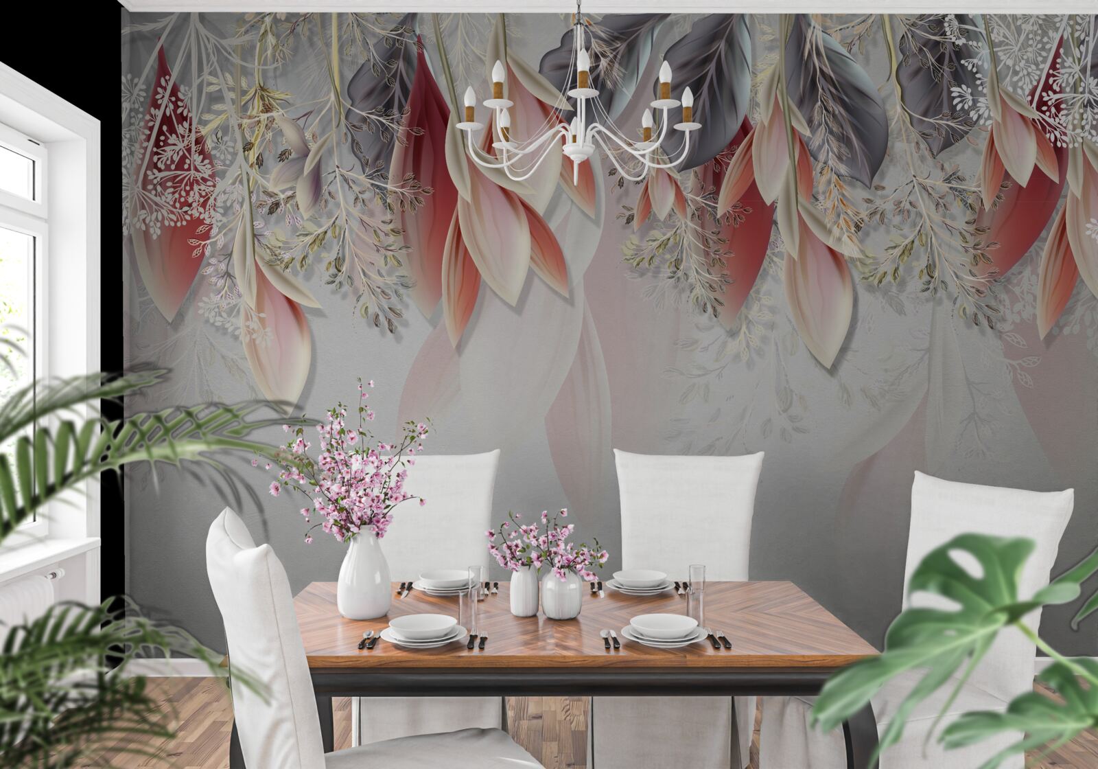 Fototapeta linia kompozycyjna w kolorze różowym schodząca w dół