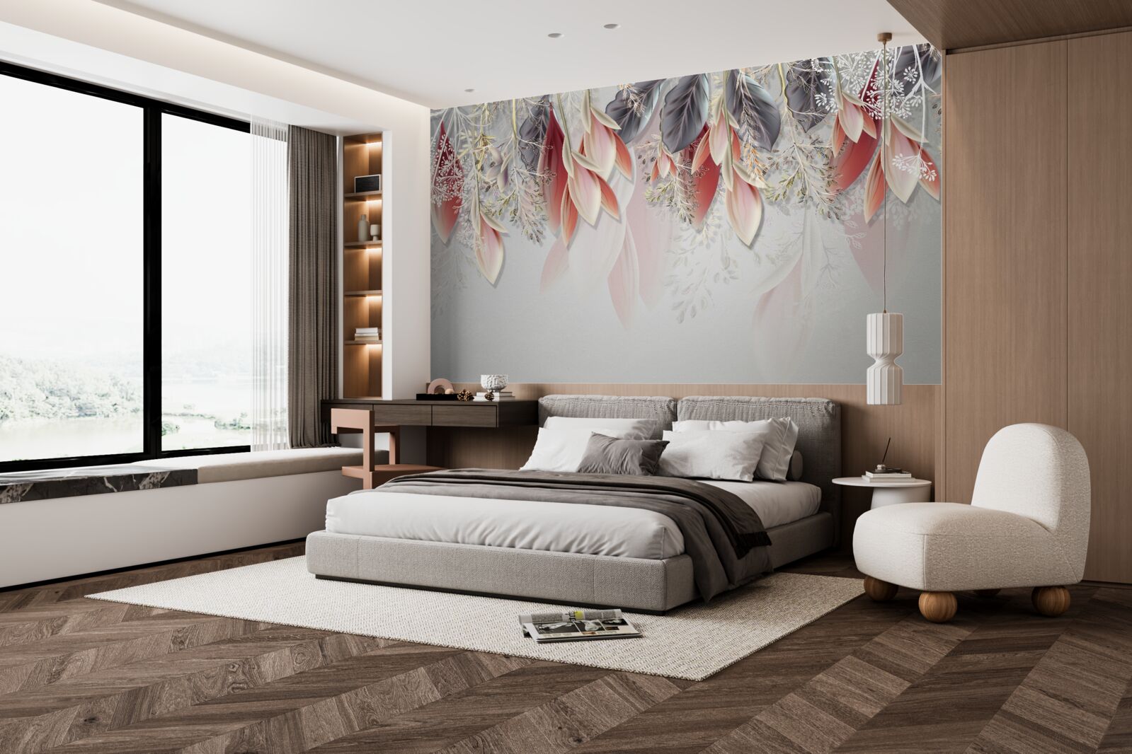 Fototapeta linia kompozycyjna w kolorze różowym schodząca w dół