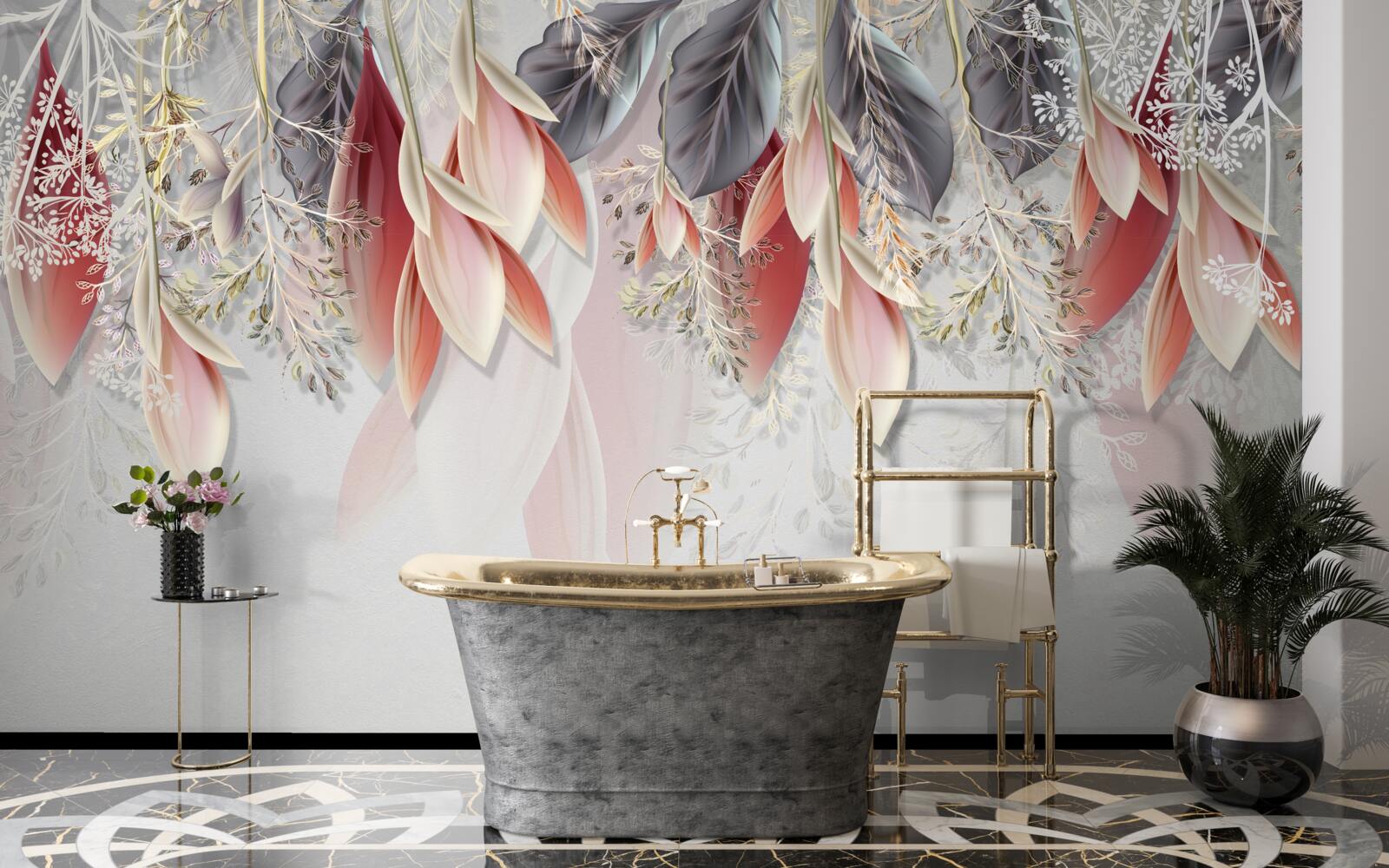 Fototapeta linia kompozycyjna w kolorze różowym schodząca w dół