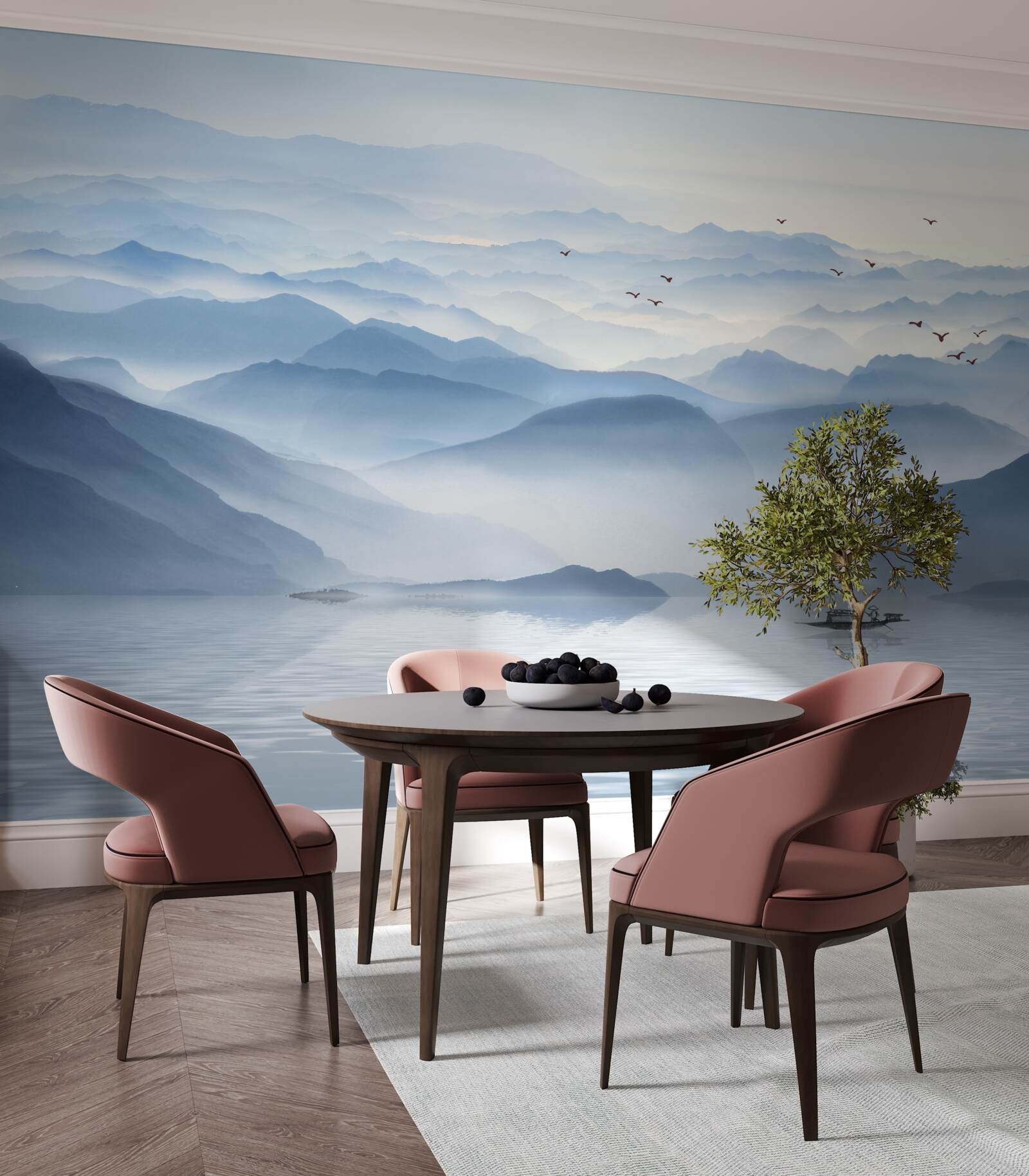 Fototapeta mgła gęsto spowija górską rzekę