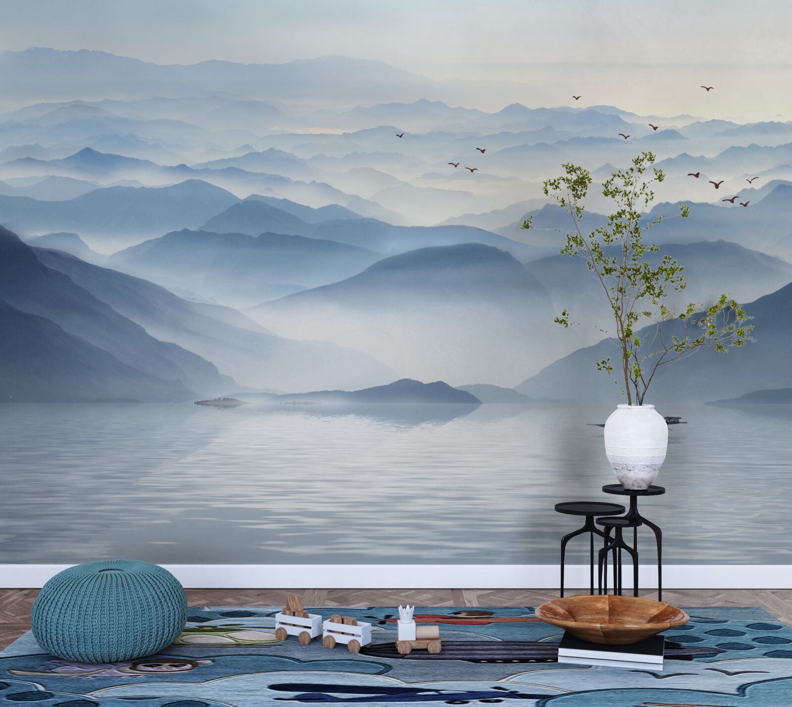 Fototapeta mgła gęsto spowija górską rzekę