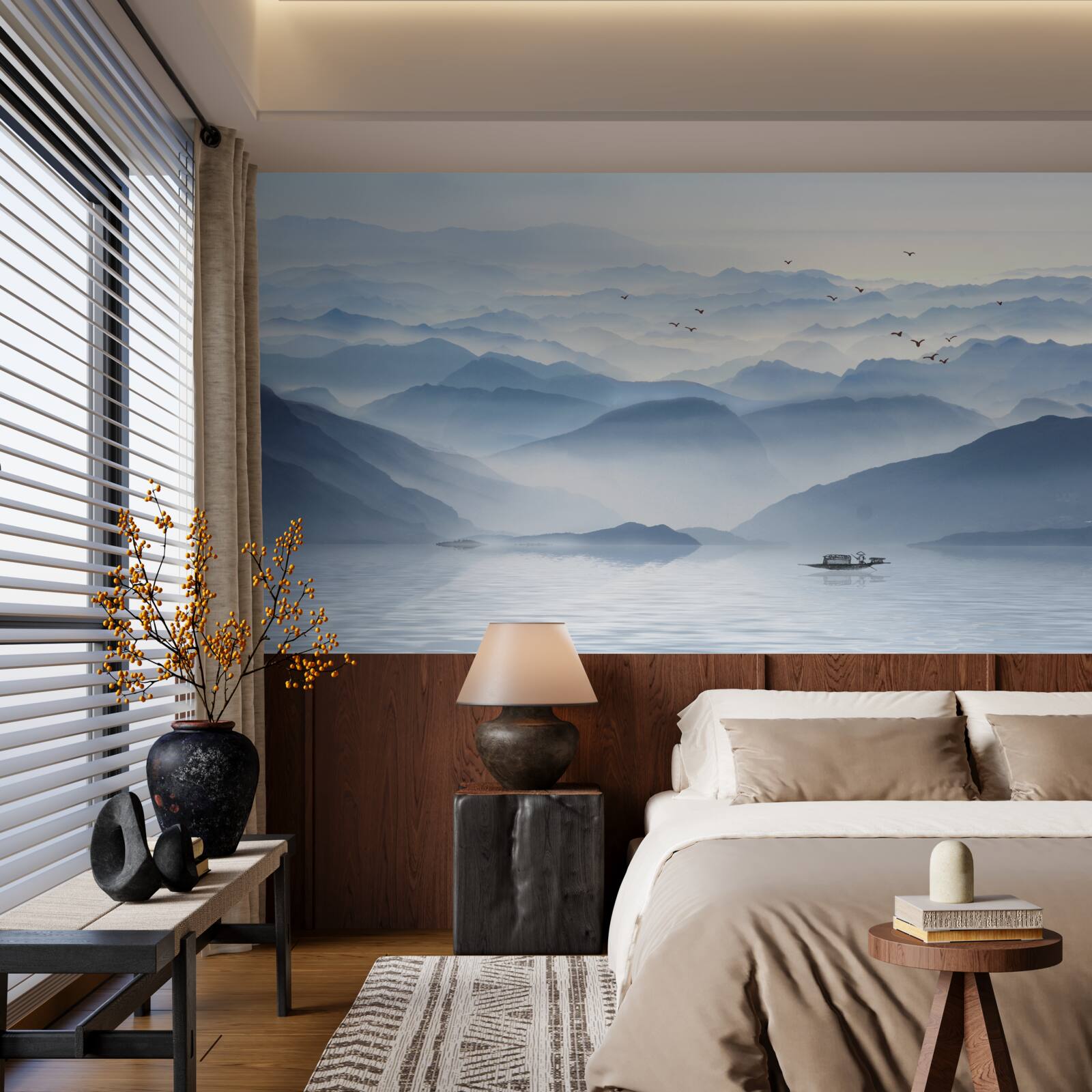 Fototapeta mgła gęsto spowija górską rzekę