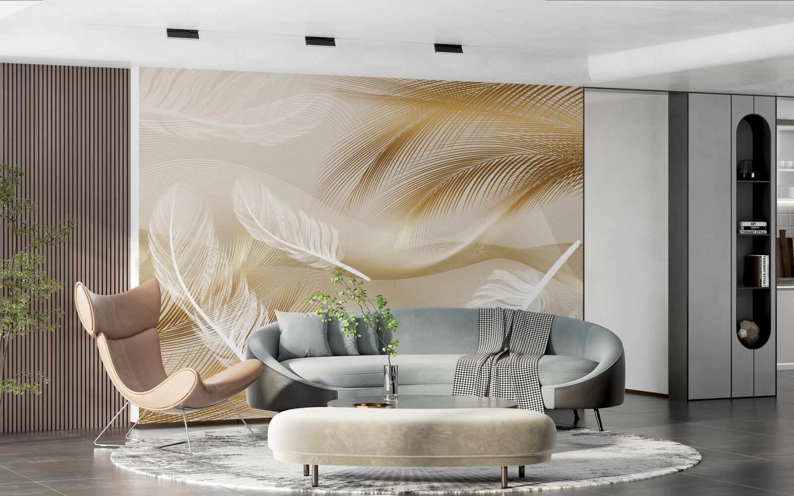 Fototapeta abstrakcja z piór w beżowych kolorach