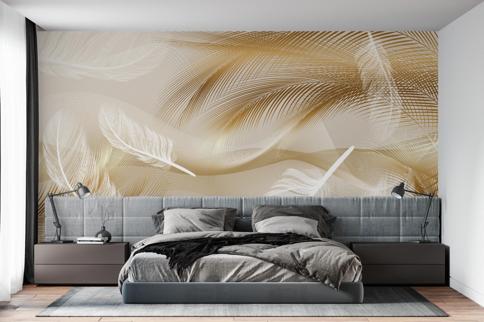 Fototapeta abstrakcja z piór w beżowych kolorach