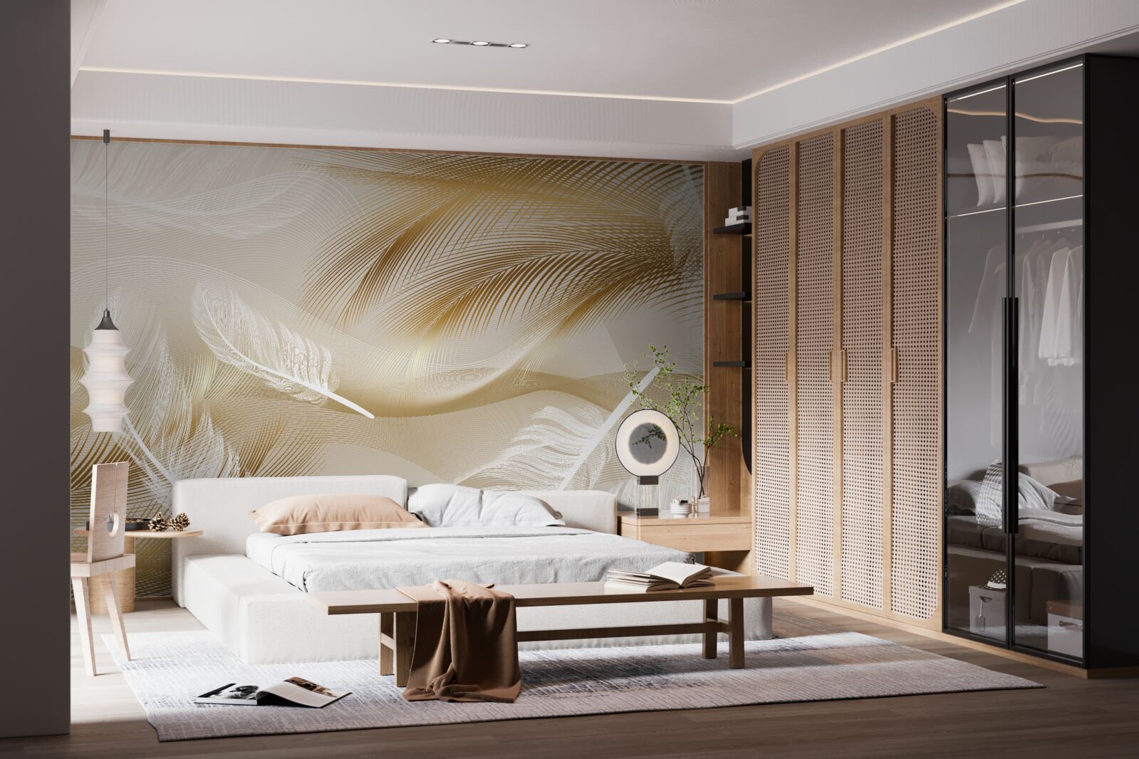 Fototapeta abstrakcja z piór w beżowych kolorach