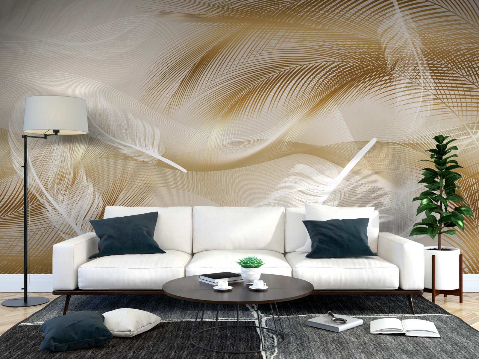 Fototapeta abstrakcja z piór w beżowych kolorach