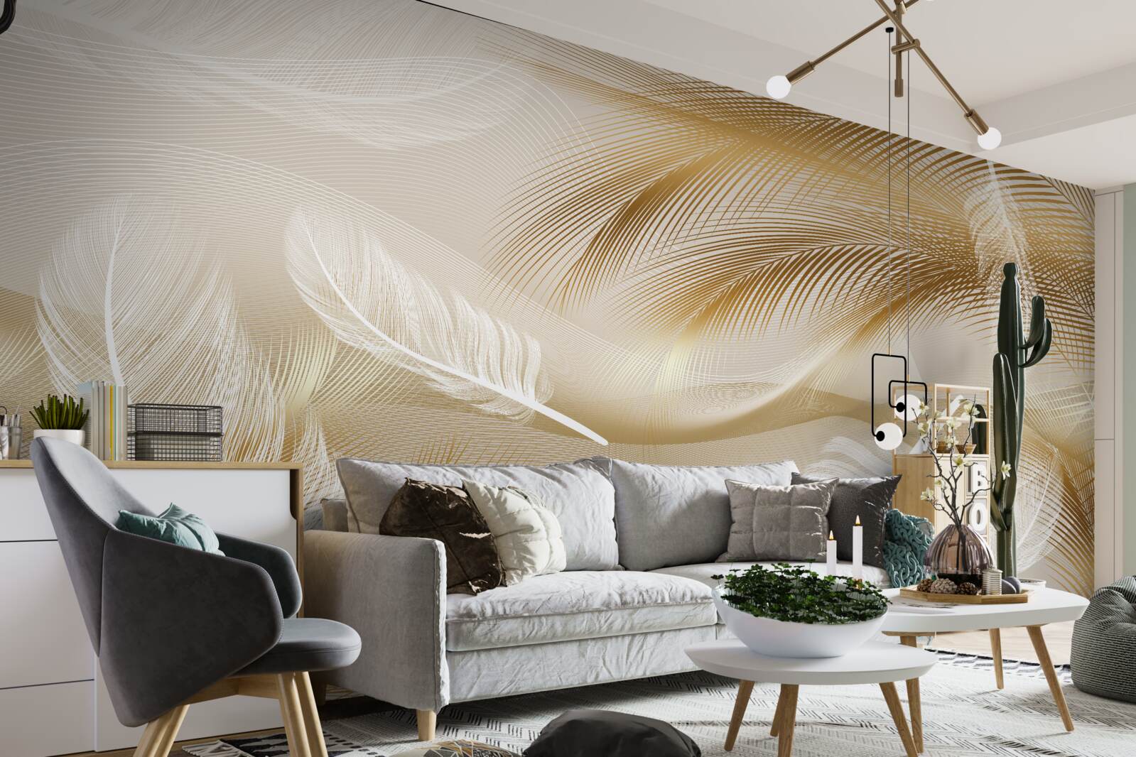 Fototapeta abstrakcja z piór w beżowych kolorach