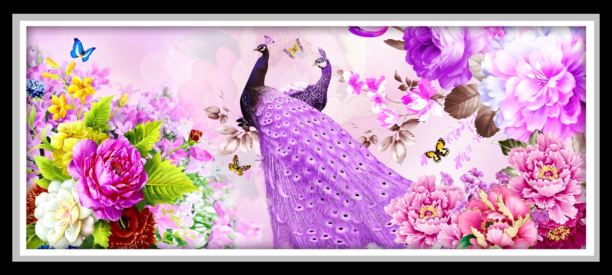 Fototapeta wśród kwiatów są dwa fioletowe pawie