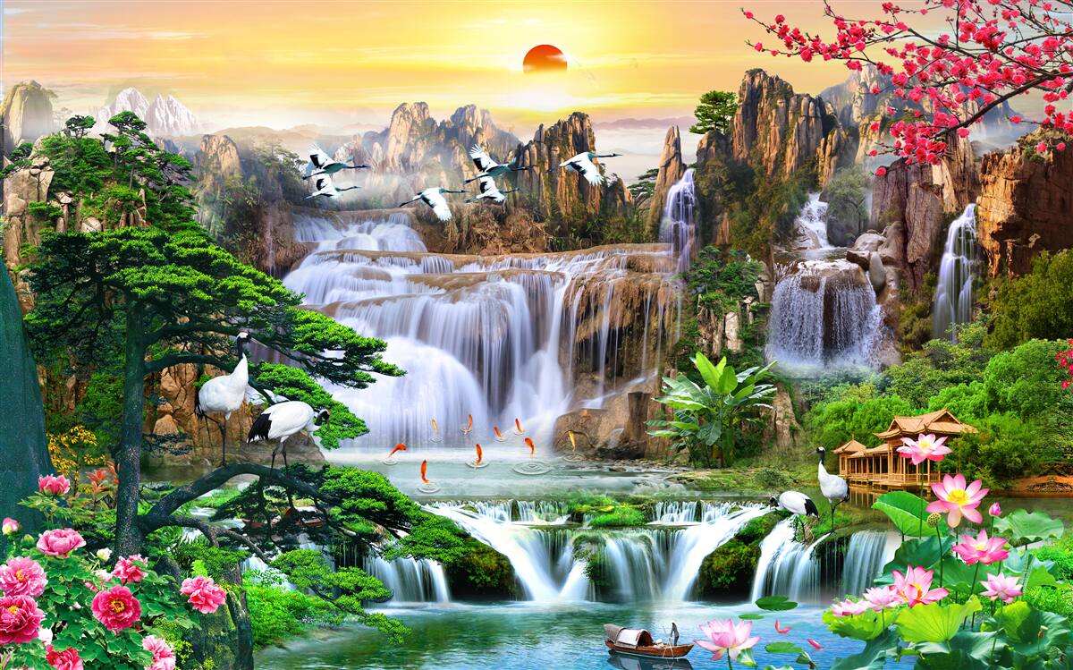 Fototapeta ptaki i wodospady