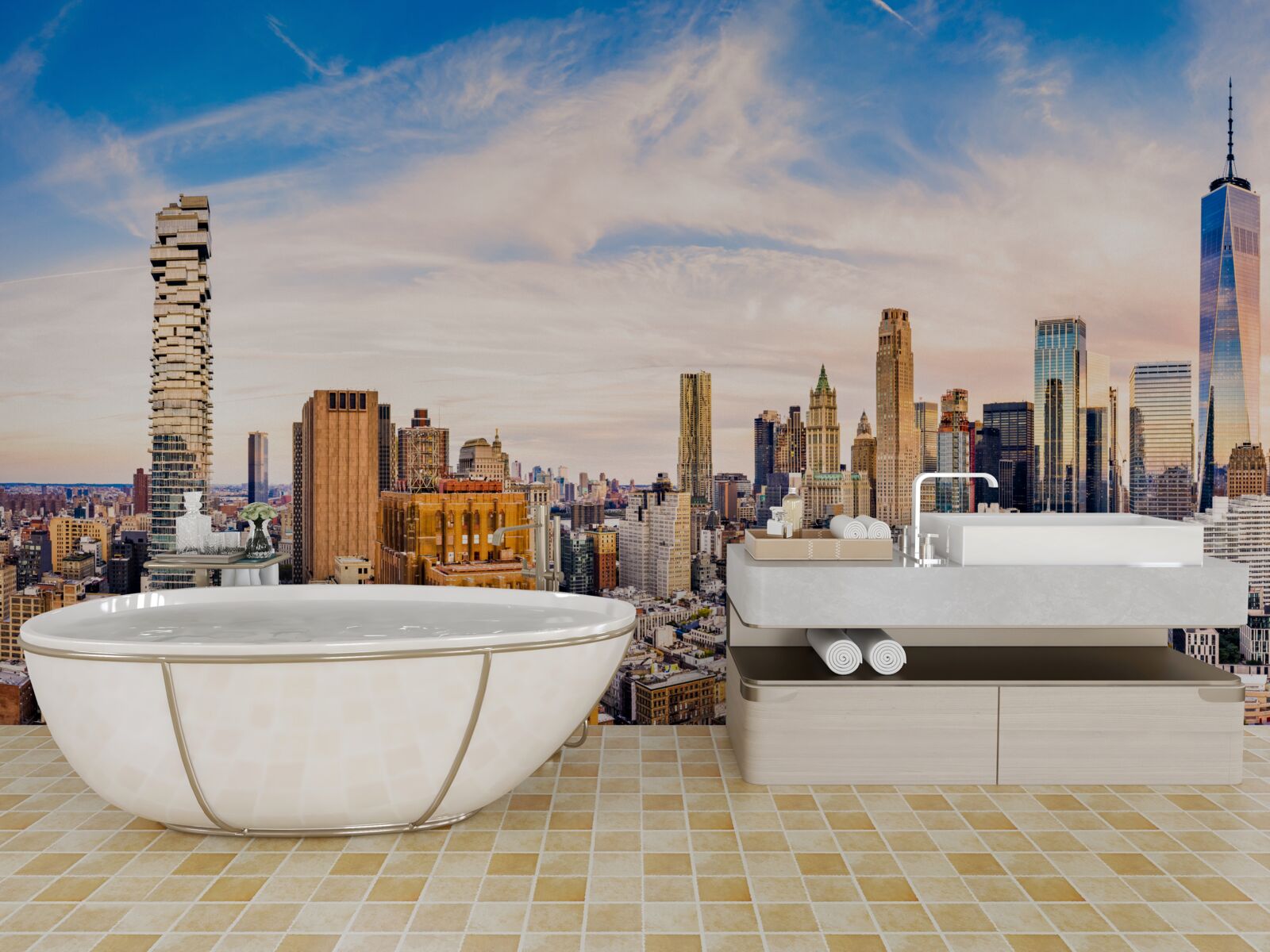 Fototapeta zachód słońca nad dolnym manhattanem