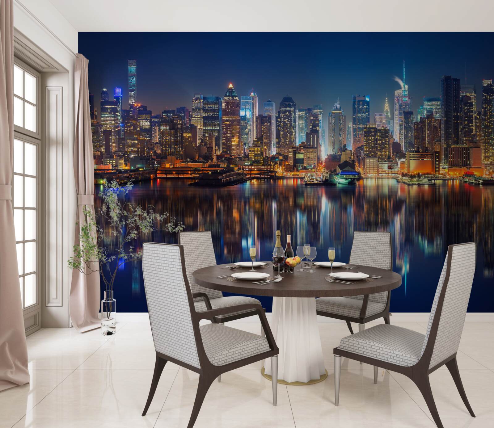 Fototapeta odbicie nocnego miasta w wodzie